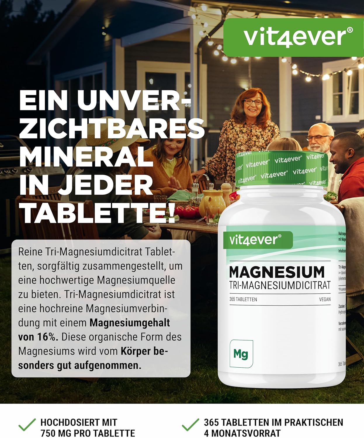 Magnesium 250 mg – Magnesium Citrate - 365 Tablets - 2250 mg of which 360 mg Elementary Magnesium per Daily Serving - 100% Tri-Magnesium Dicitrate without Additives - High Dose - Vegan – Bild 2