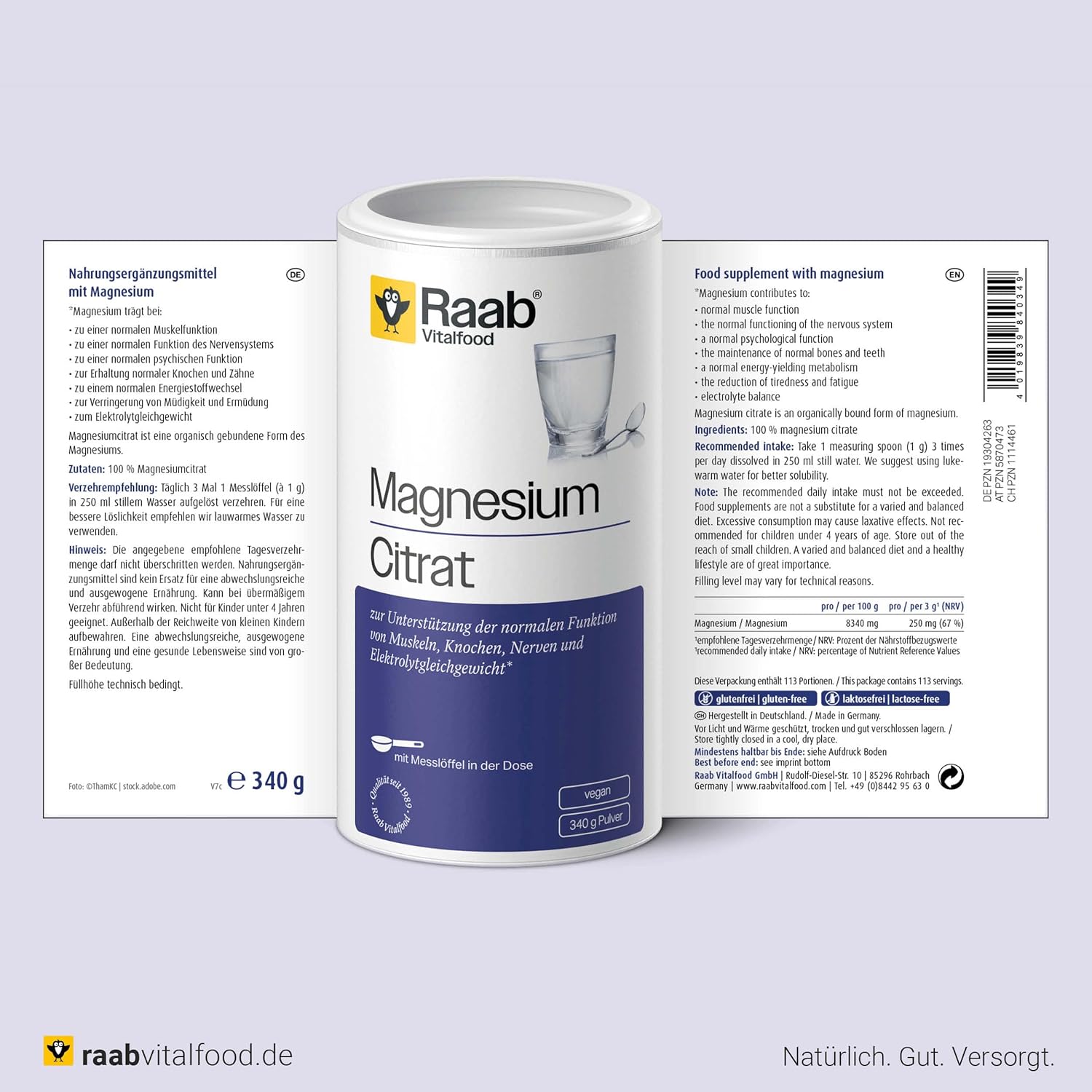 Magnesium Komplex mit B6 & Zink – Raab Vitalfood® Magnesium Citrate Powder (340 g) - 100% Magnesium Citrate without Additives, Good to Dose, Ideal for Athletes - for Muscles, Nerves, Electrolyte Household - Laboratory Tested, Vegan – Bild 5