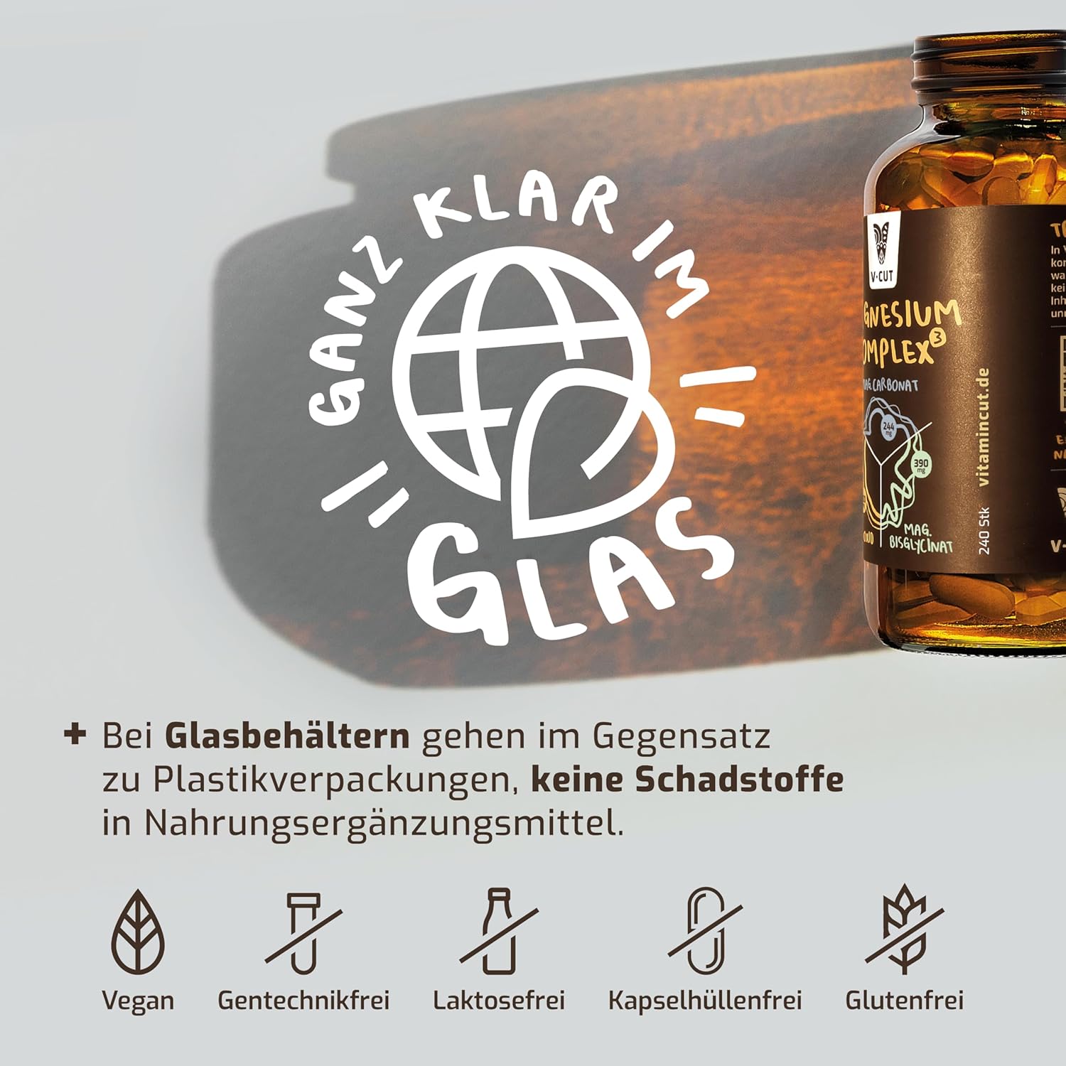 Magnesium Komplex mit B6 & Zink – Vcut Magnesium Complex Tablets - Made of 3 Quality Compounds - Bisglycinate, Carbonate, Oxide - 400 mg Elementary Magnesium - Vegan - High Dose - Laboratory Tested - Made in Germany – Bild 3