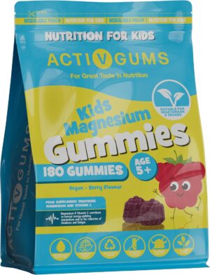 Schlaf-Magnesium mit Melatonin โ Natรผrlich einschlafen & durchschlafen โ Children's Magnesium Rubbers | 180 | Magnesium Citrate & Vitamin C | Supports Sleep, Bones, Immune System, Energy & Cognition | Resealable, Recyclable Packaging | Ages 5+ | ActivGumsยฎ