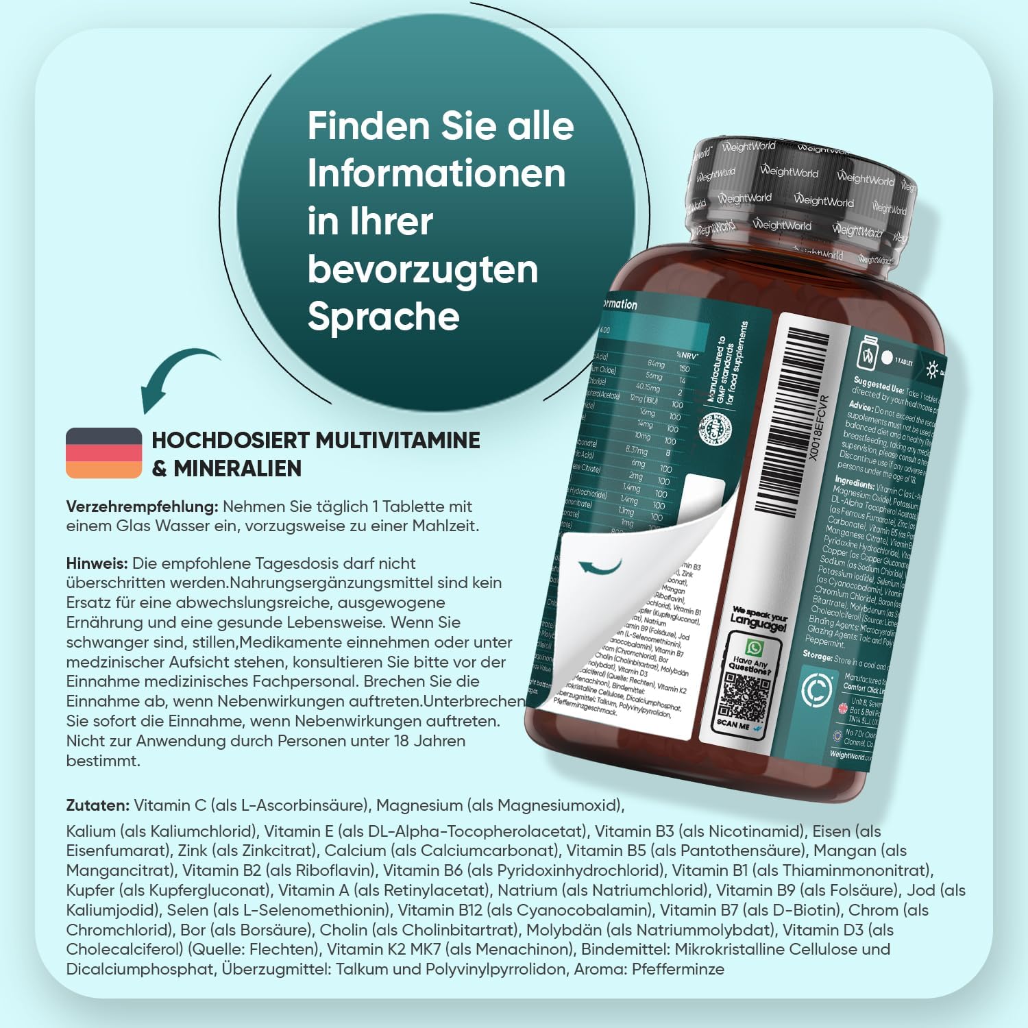 Magnesium Komplex mit B6 & Zink – Multivitamin Tablets, 400 Vegan Pieces with 27 Vitamins and Minerals, Vitamin A to Z, Immune System, Energy and Metabolism (EFSA), Dietary Supplement for Men and Women, From WeightWorld – Bild 5