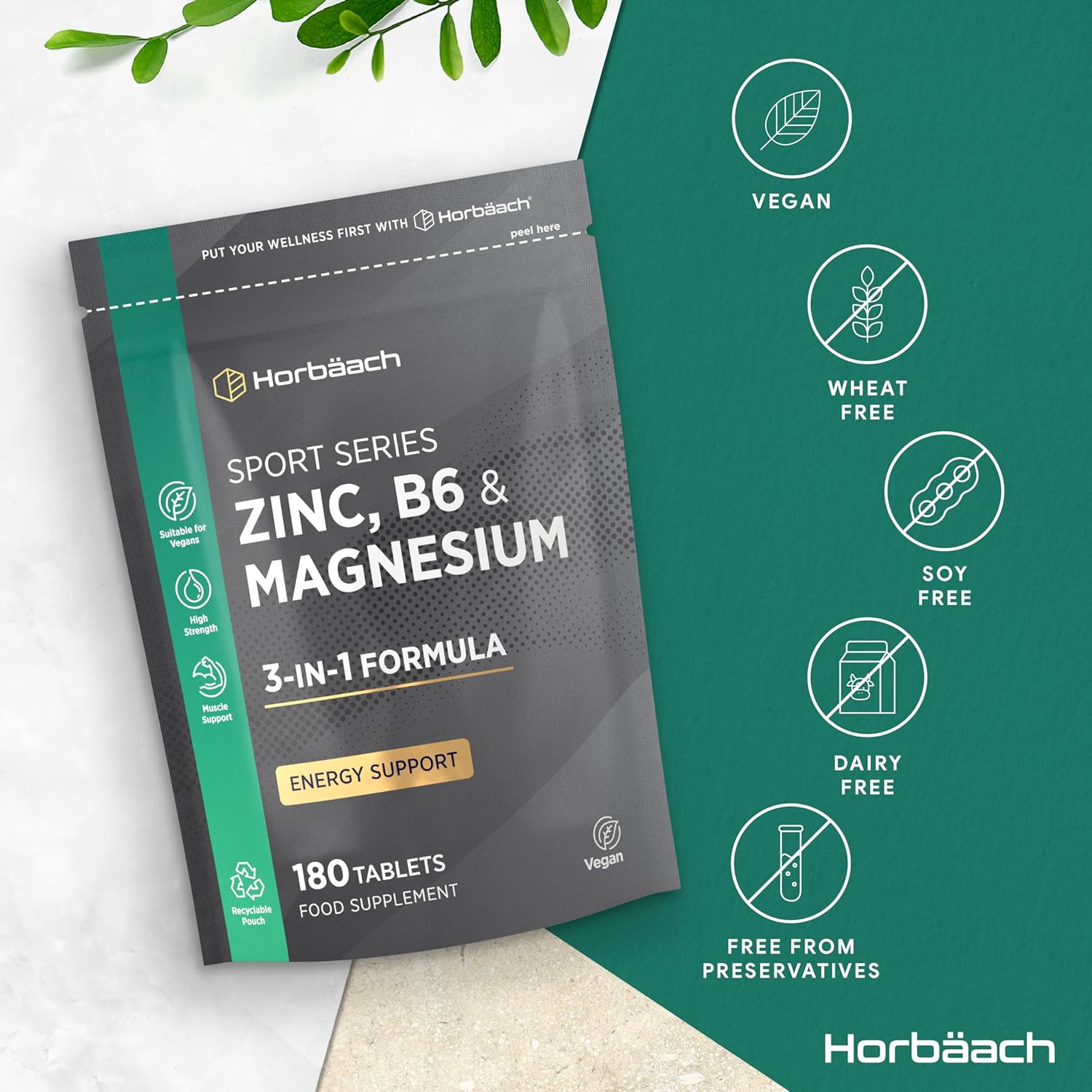 Magnesium Komplex mit B6 & Zink – Horbaach Zinc Magnesium B6 Complex | 6 Months Supply - 180 Vegan Tablets | Premium Formula | – Bild 6