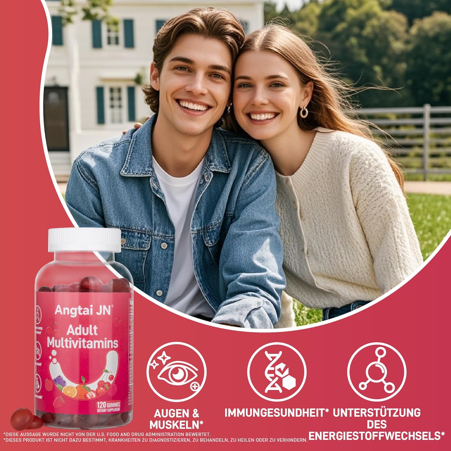 Magnesium Komplex mit B6 & Zink – Multivitamin Gummy, 120 Gummy Bears with Vitamins A, B6, C, D, E, Biotin, Zinc, Gummies for Women and Men with Vitamins and Minerals, Vegan, Gluten Free, Non-GMO, Mixed Berry Flavour, 2 Months Angtai – Bild 3