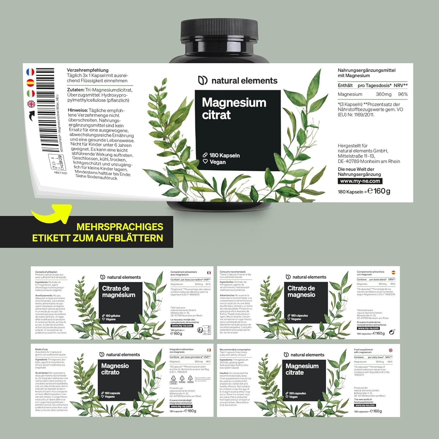 Magnesium 600 mg – Premium Magnesium Citrate, 2250 mg of which 360 mg Elementary Magnesium Per Daily Dose, Laboratory Tested and Without Additives such as Magnesium Stearate, High Dose, Vegan and Made in Germany – Bild 6