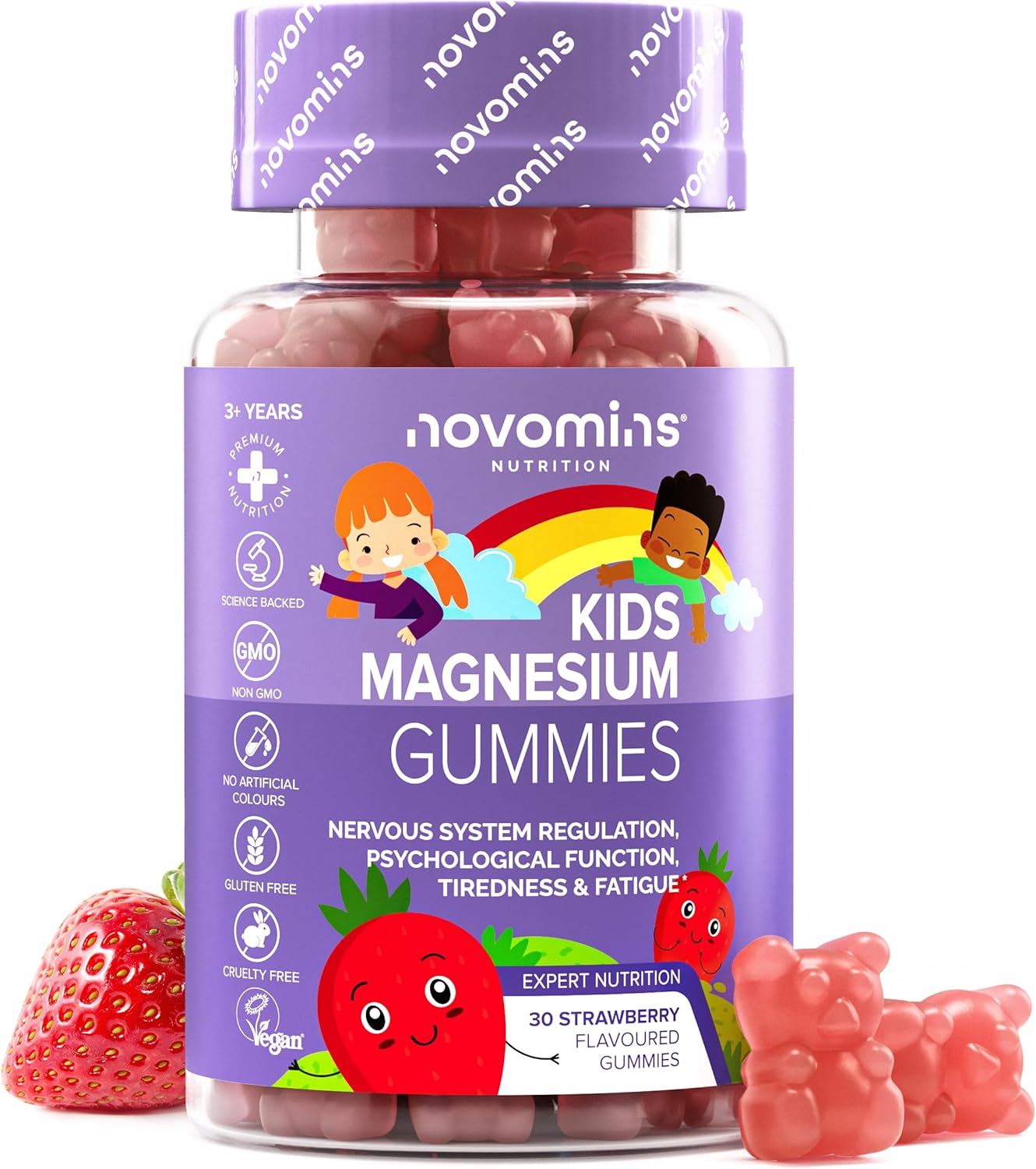 Magnesium Komplex mit B6 & Zink – Magnesium Gummy Bears Children - 30 Gummies - 546 mg Magnesium Citrate for Children with 60 mg - Vegan & Gluten Free Complex - 1 Month Supply - Vitamins Children - Novomins