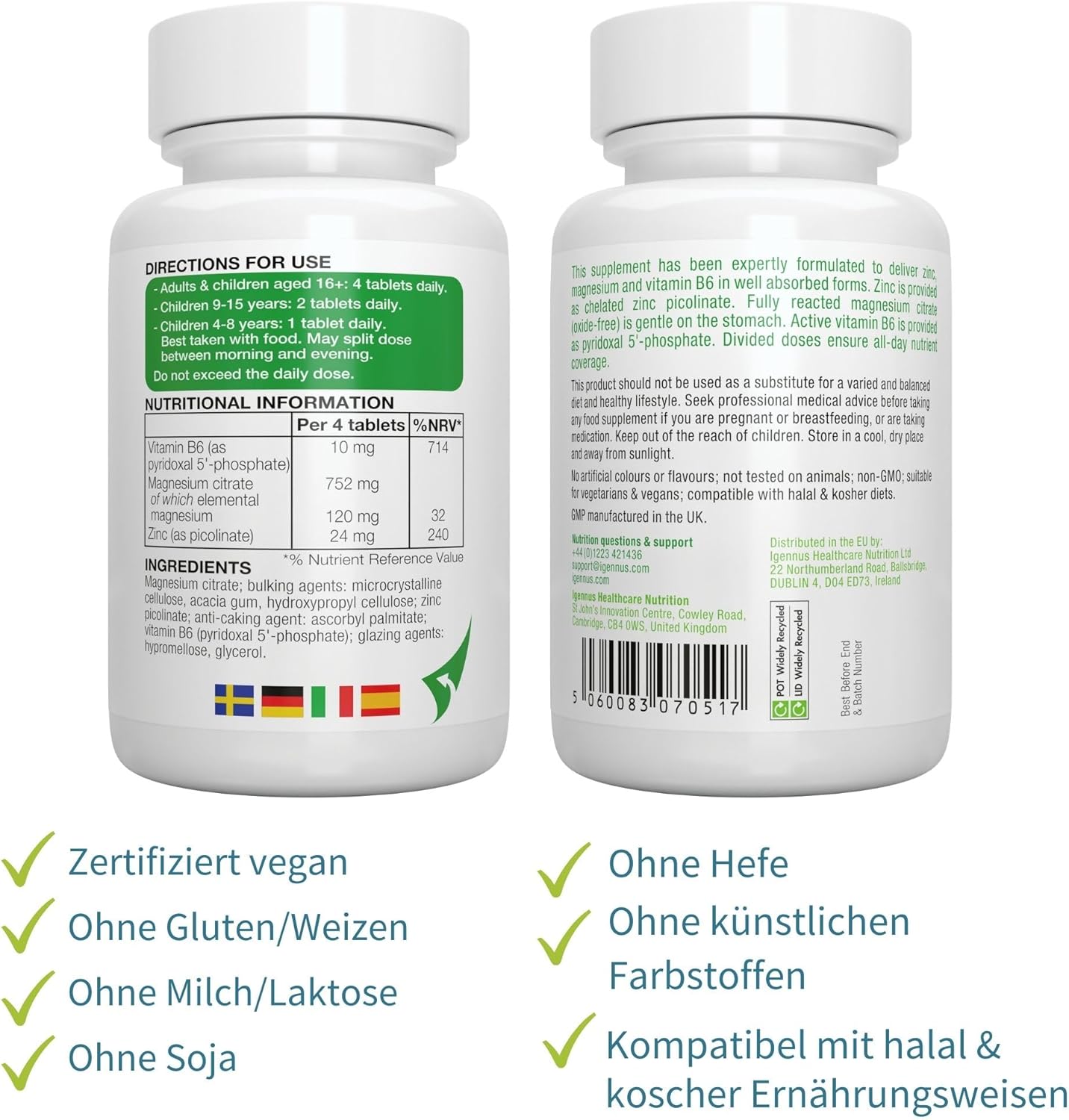 Magnesium Komplex mit B6 & Zink – Neurobalance: zinc methionine, magnesium & vitamin B6 – supplement for brain function and mental performance support, 120 tablets – Bild 7