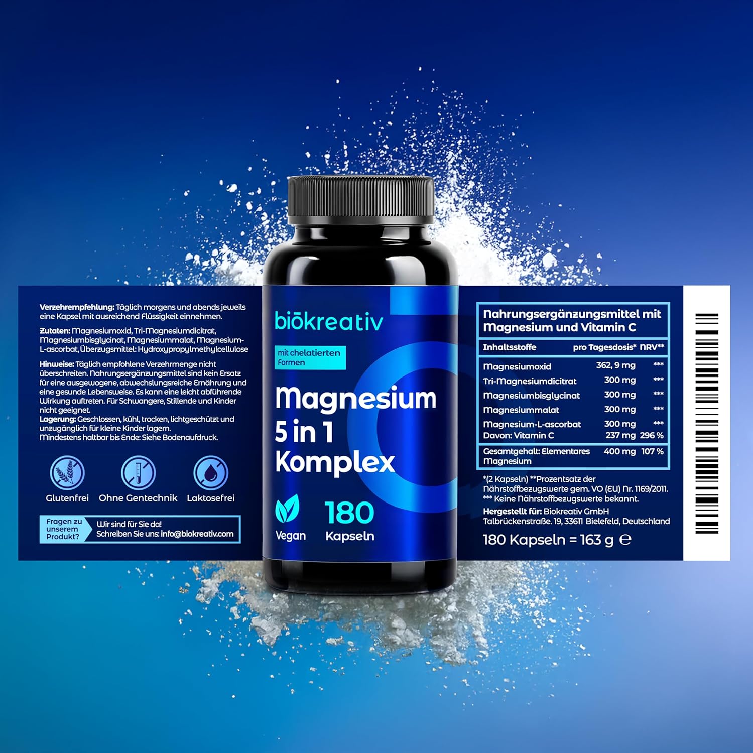 Magnesium 400 mg – Magnesium Complex High Dose 180 Capsules - Magnesium Bisglycinate with 4 High-Quality Forms: Oxide, Citrate, Malate, L-Ascorbate - 400 mg per Daily Dose - Laboratory Tested - Vegan – Bild 6