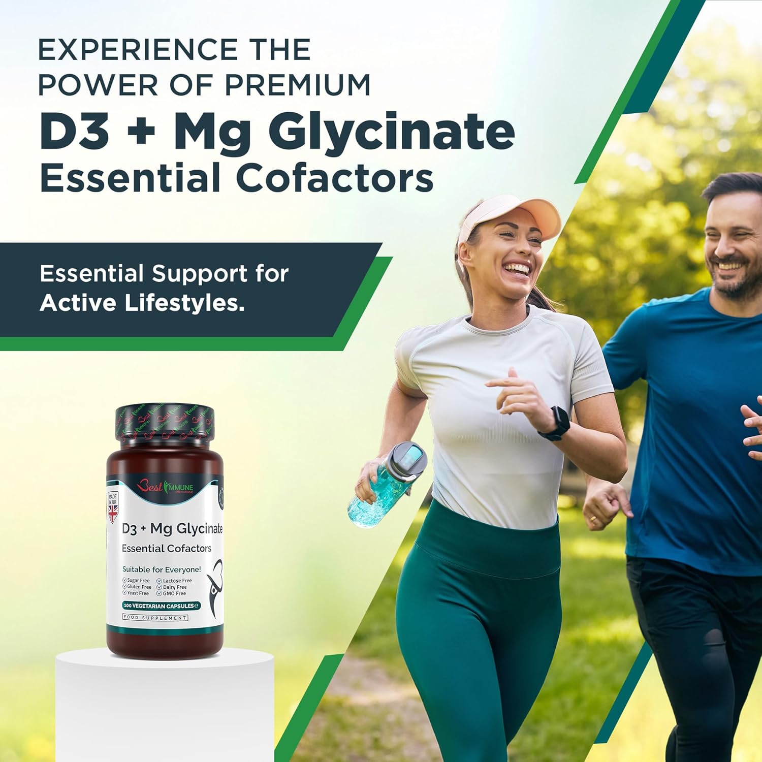 Magnesium 400 mg – Magnesium Glycinate 400 mg + Vitamin D3 1000 IU 100 Vegetarian Capsules – Bild 3