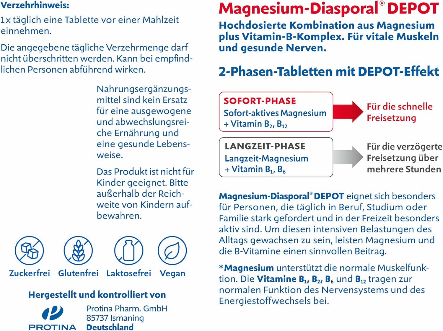 Magnesium Komplex mit B6 & Zink – MAGNESIUM-DIASPORAL® Pro Depot Muscles and Nerves, 300 mg Magnesium & Vitamin B Complex, 2-Phase Depot for Instant and Long-Term Release, Vegan, Gluten-Free & Lactose Free, 30 Tablets – Bild 2