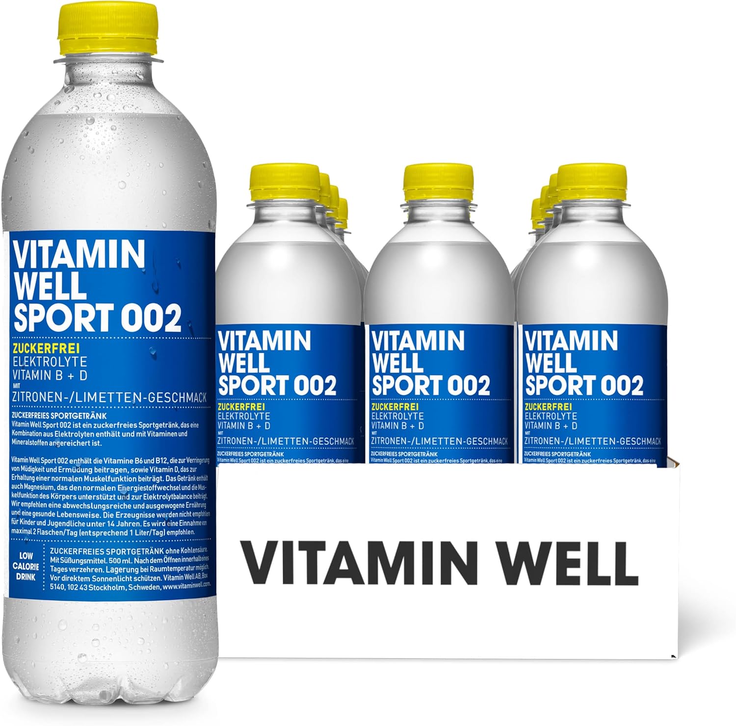 Magnesium Komplex mit B6 & Zink – Vitamin Well Sport 002 Sugar-Free Sports Drink with Electrolytes, Vitamins B & D, Magnesium, Lemon/Lime Flavour, 500 ml, Pack of 12