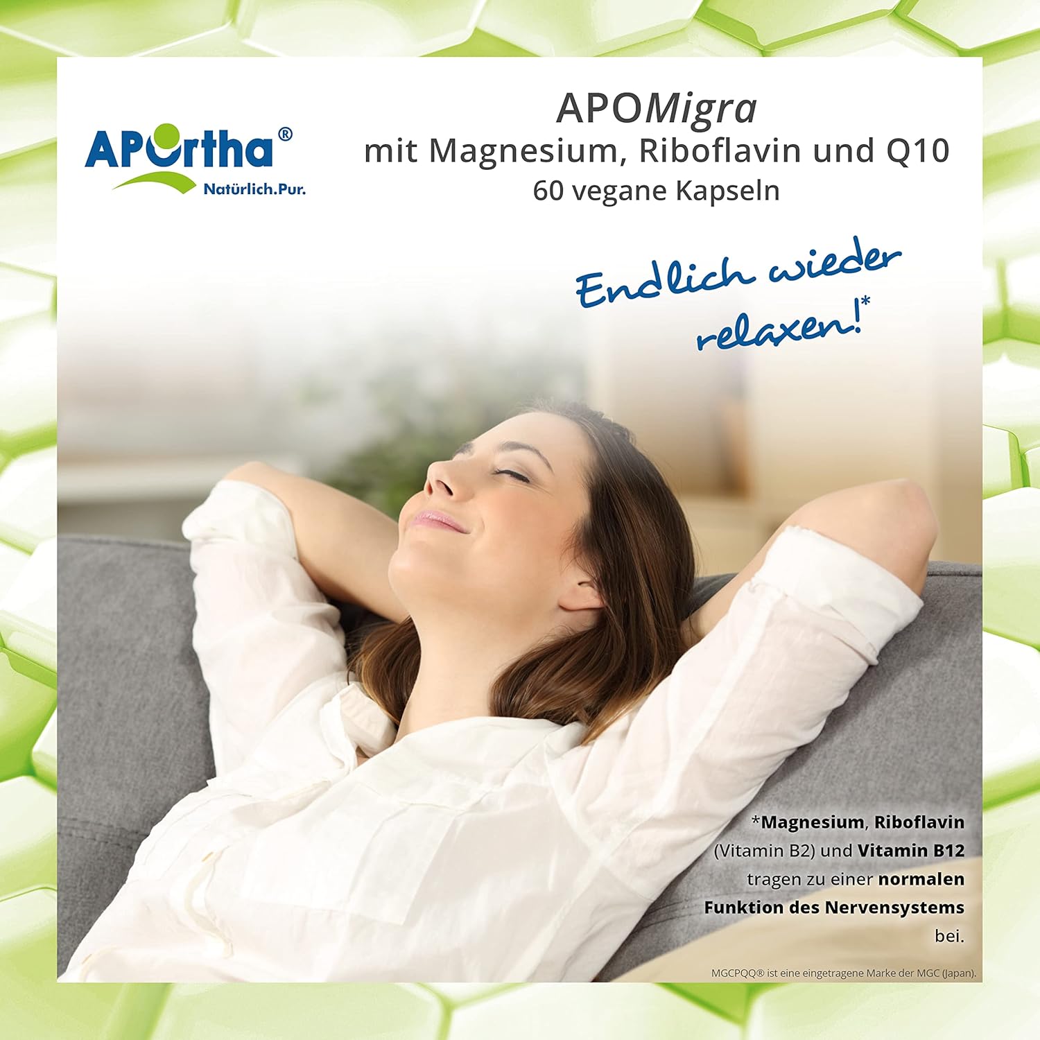 Magnesium 250 mg – APOrtha® APOMigra, 60 Vegan Capsules, Nutrient Complex with 250 mg Magnesium, 2.8 mg Riboflavin and 100 mg Q10 per Day Consumption, Optimised with Vitamin B12, Vegan, Gluten-Free, Lactose-Free, – Bild 7