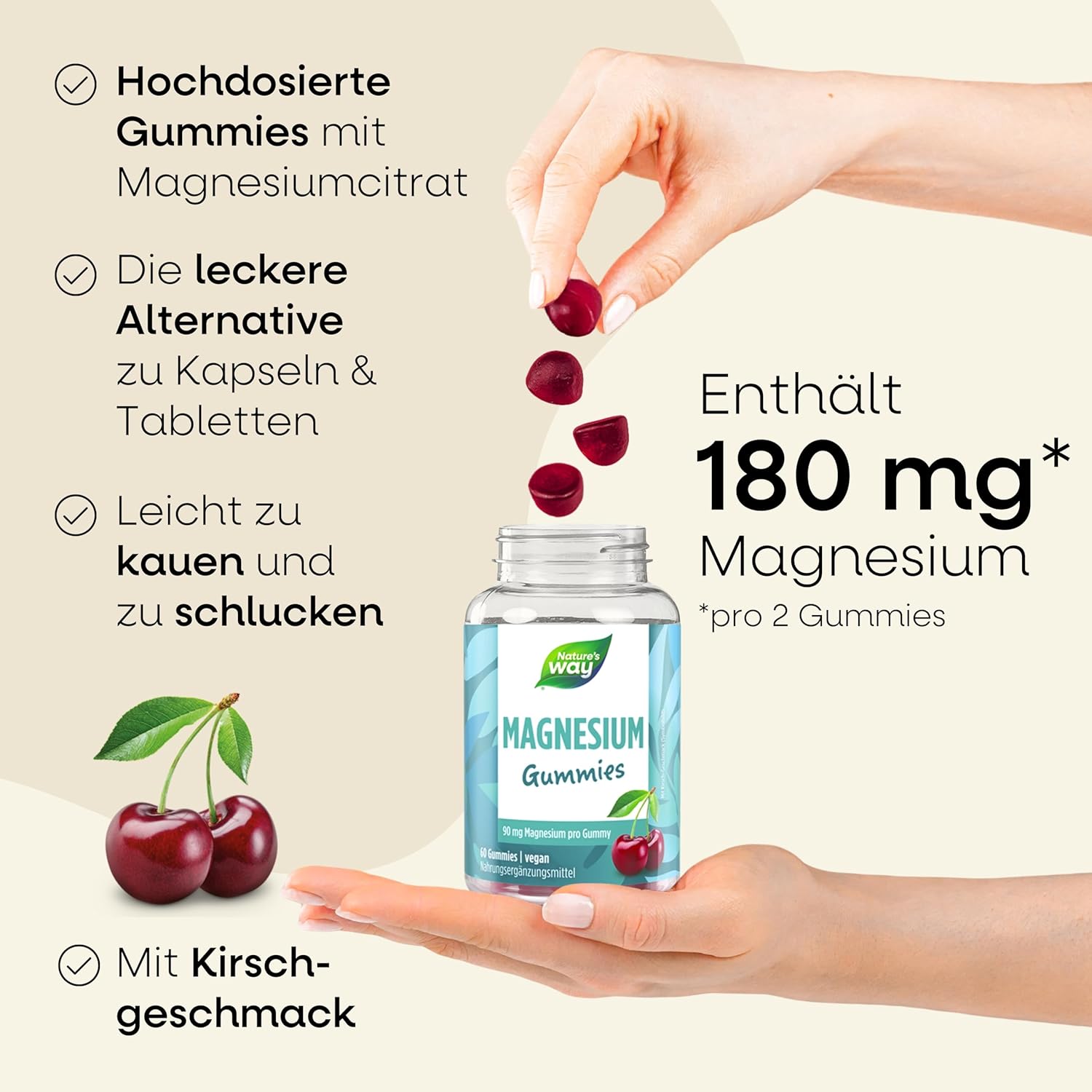 Magnesium Komplex mit B6 & Zink – Magnesium Gummies High Dose - 180 mg Magnesium for Children and Adults Made of Magnesium Citrate for Muscles and Nerves - Laboratory Tested Vegan Alternative to Capsules & Tablets - Pack of 60 High – Bild 2