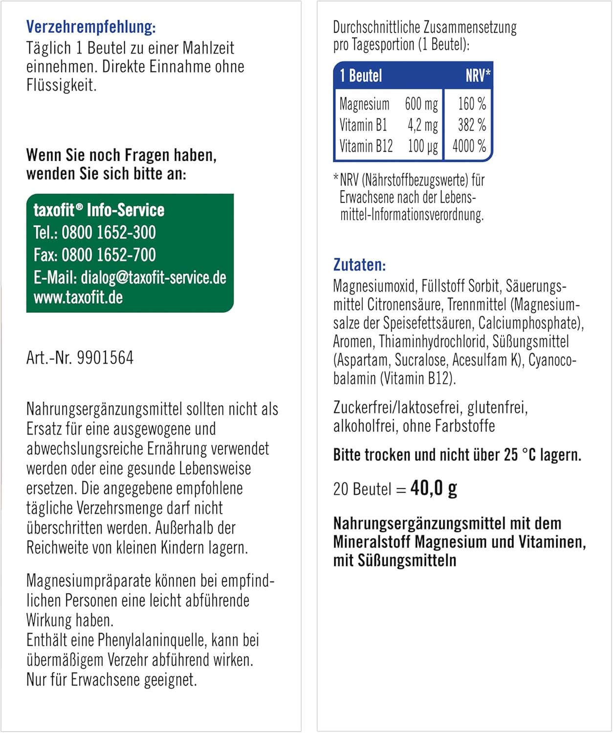 Magnesium 600 mg – taxofit Magnesium 600+B12 DirektGra 5 x 20 Pieces – Bild 9