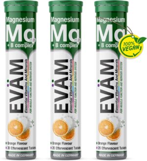 Magnesium Komplex mit B6 & Zink – Magnesium + B Complex Effervescent Tablets Orange I Flavour Orange I 3 x 20 Pieces I Dietary Supplement with Important Vitamins for Daily Vitamin Needs I Vegan I Made in Germany