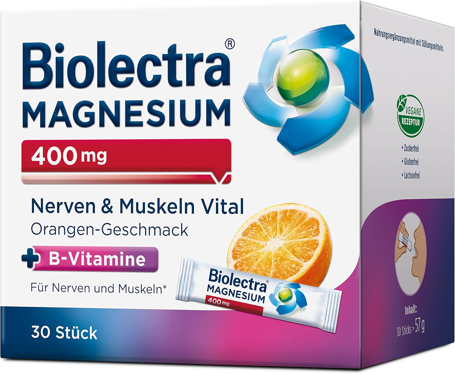 Schlaf-Magnesium mit Melatonin – Natürlich einschlafen & durchschlafen – Biolectra 400 mg Nerves & Muscles Vital Orange, Pack of 30: For Good Nerves and Relaxed Muscles, with Magnesium and B Vitamins, High Dose