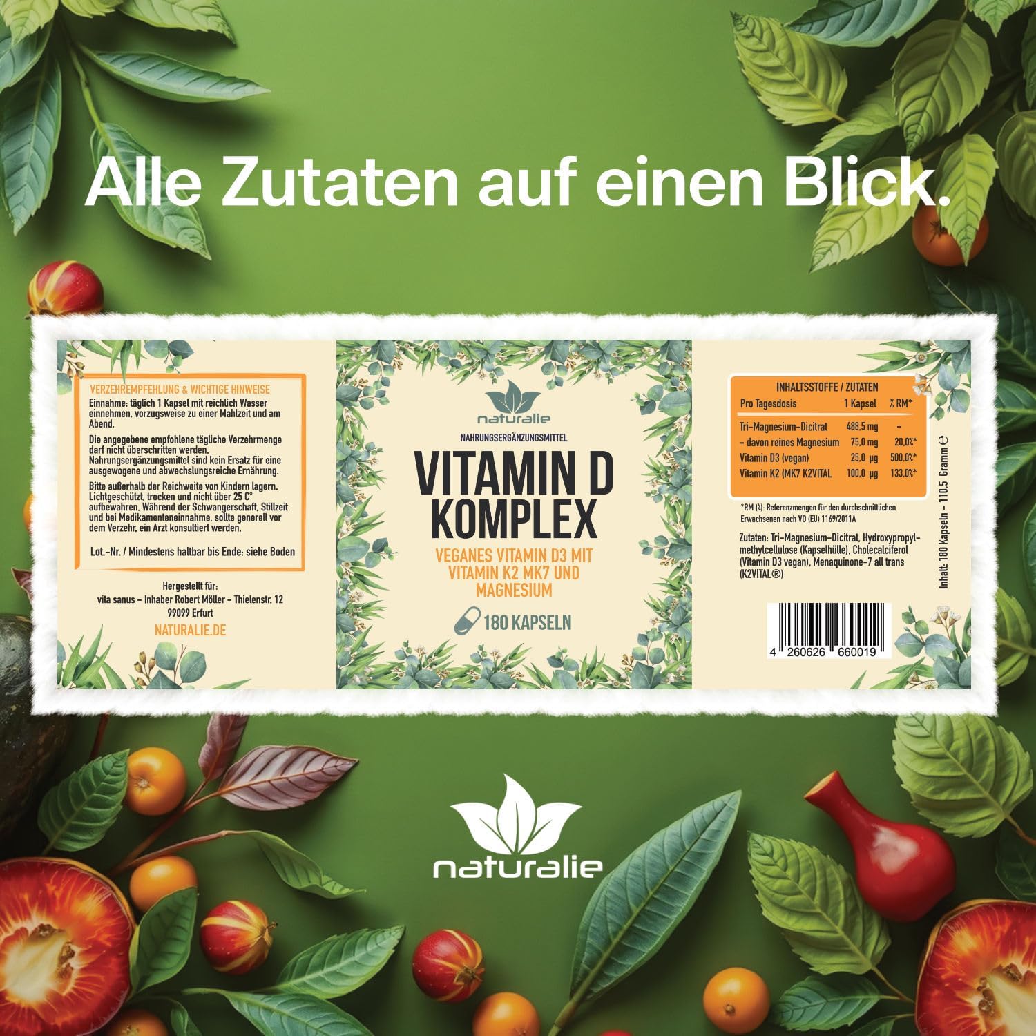 Magnesium Komplex mit B6 & Zink – naturalie® Vitamin D Complex | Vitamin D3 + Vitamin K2 MK7 (K2VITAL®) and Magnesium | Vegan and without Unnecessary Additives | 180 Capsules in Brown Glass No Plastic | Tested for Harmful Substances – Bild 6