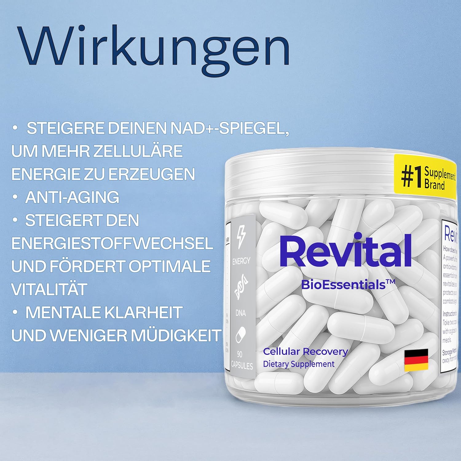 Magnesium 600 mg – Revital Resveratrol & NAD+ Nicotinamida Adenina Dinucleótido - Anti-Ageing Cell Supplement - 600 mg per Capsule - Resveratrol, NAD+, Shilajit, Vitamins and Magnesium - 90 Capsules - Cell Repair – Bild 4
