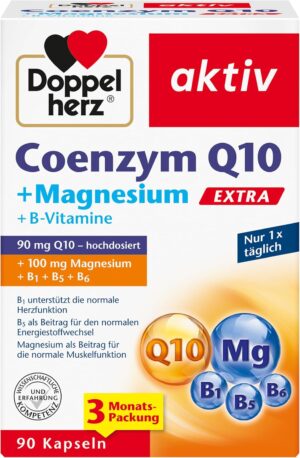 Schlaf-Magnesium mit Melatonin – Natürlich einschlafen & durchschlafen – Doppelherz Coenzym Q10 + Magnesium EXTRA + B-Vitamine - 90 mg hochdosiert Coenzym Q10 Ubiquinon pro Tagesportion in einer Kapsel - 90 Kapseln