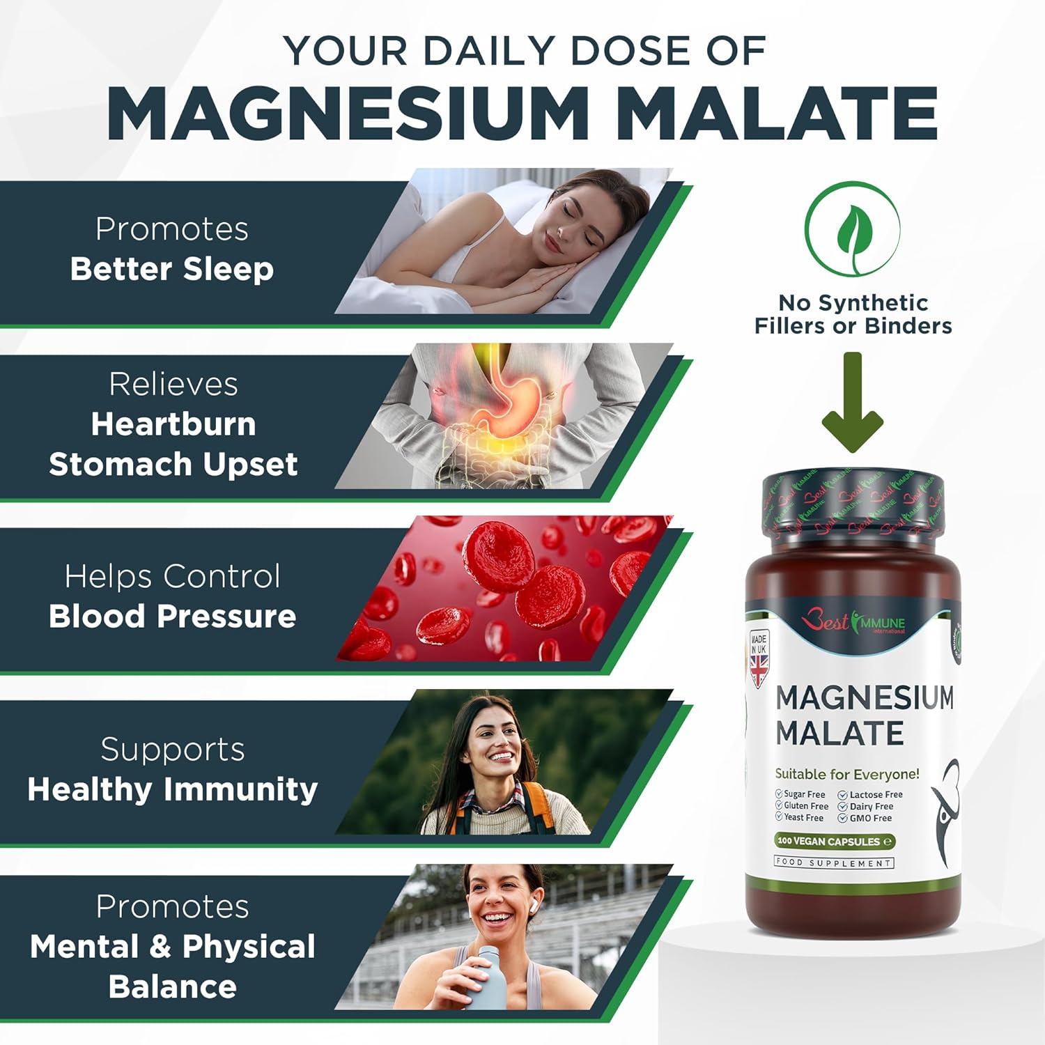 Magnesium 600 mg – Natural Magnesium Malate 500 mg 100 Vegan Capsules – Bild 6