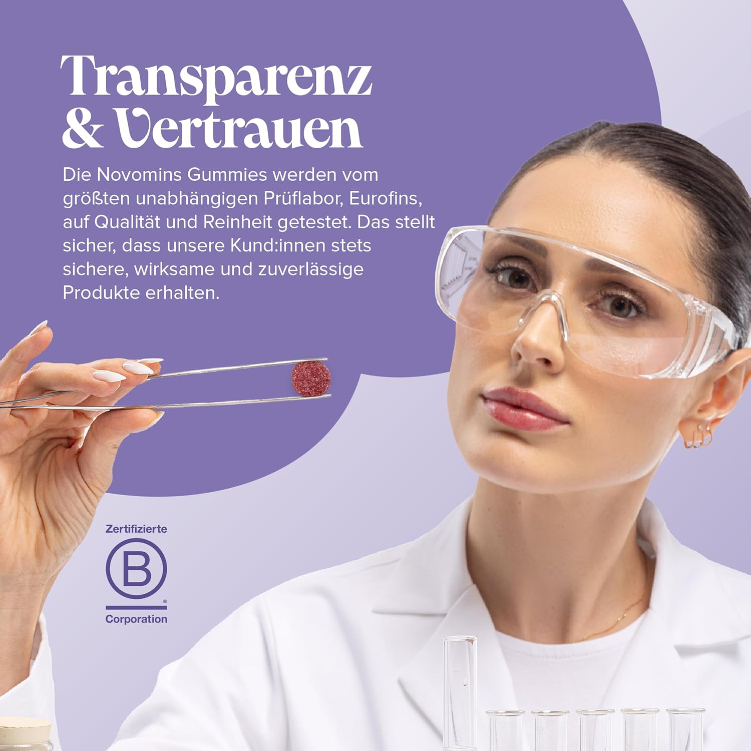 Magnesium Komplex mit B6 & Zink – Calm Gummis mit Magnesiumglycinat – Mit Ashwagandha, Glycin, Zitronenmelisse, Kamille, Vitamin B12 & Jod – Zur Beruhigung & mentalen Balance – 60 Stück – Novomins – Bild 7
