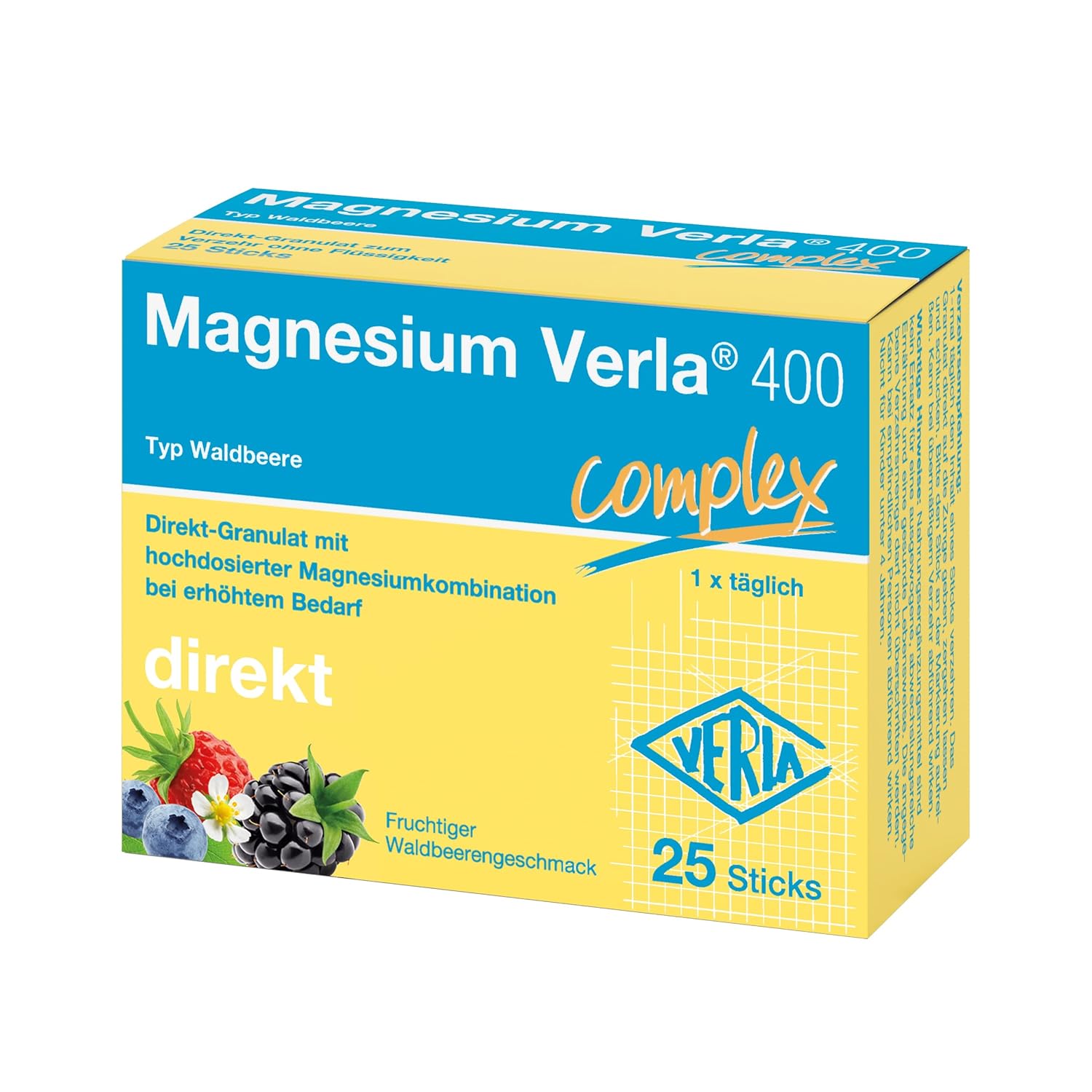 Magnesium 400 mg – Magnesium Verla 400 Direct Wild Berry - High Dose Magnesium Citrate & Magnesium Oxide as Practical Direct Sticks, with Increased Magnesium Demand, 400 mg per Stick, Taking Only Once Daily, Pack of 25