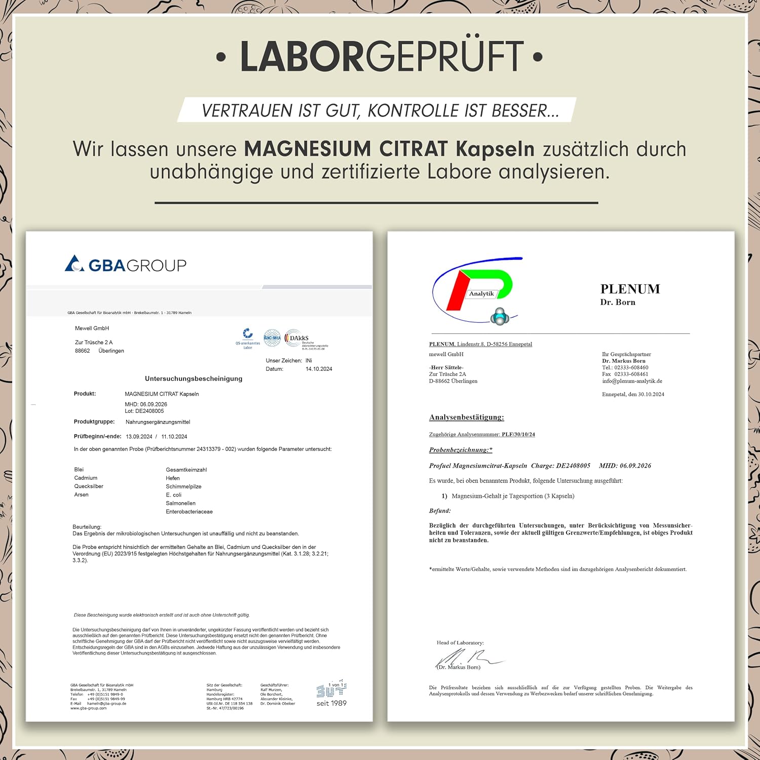 Magnesium 600 mg – Magnesium Citrate Capsules 240 x with 375 mg Magnesium Made of High-Quality Magnesium Citrate - Optimal High Dose & Bioavailable - Laboratory Tested with Certificate - 100% Vegan - Supply for 80 Days – Bild 5