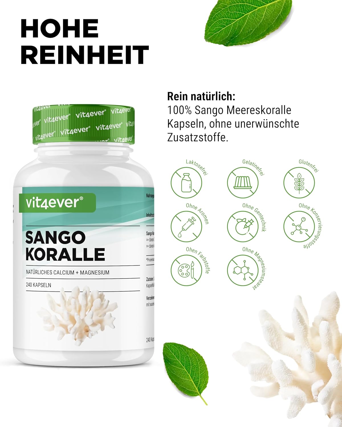 Magnesium 600 mg – Sango Sea Coral - 240 Capsules (3 Months) - 660 mg Calcium & 330 mg Magnesium - Natural Calcium and Magnesium Source - High Dose – Bild 3