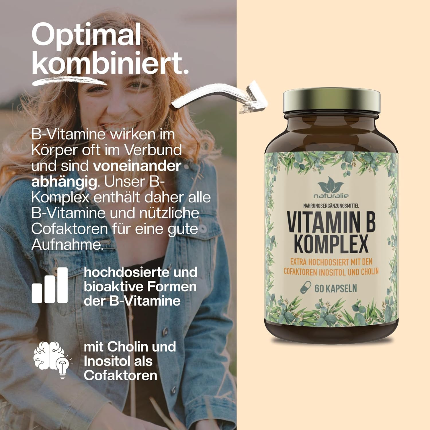 Magnesium Komplex mit B6 & Zink – naturalie® Vitamin B Complex Capsules, High Dose with All Bioactive B Vitamins + Cofactors (Choline, Inositol), Tested for Harmful Substances, No Unnecessary Additives, 60 Capsules in Brown Glass – Bild 5