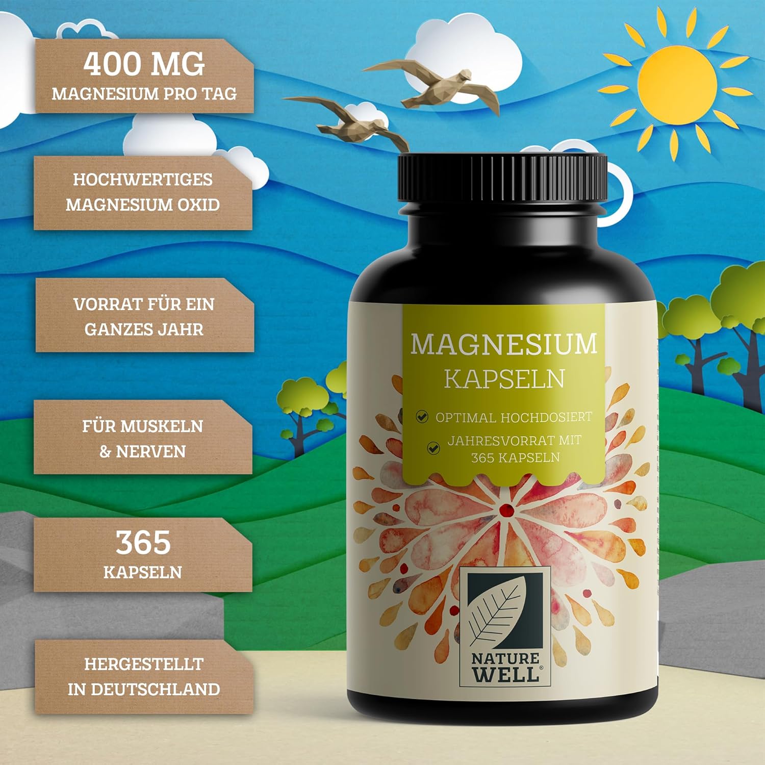Magnesium 600 mg – Magnesium Capsules 365x - 668mg Magnesium Oxide, of which 400mg Magnesium per Capsule - Very High Magnesium Content (60%) - Laboratory Tested with Certificate - 100% Vegan - Supply for a Full Year – Bild 2