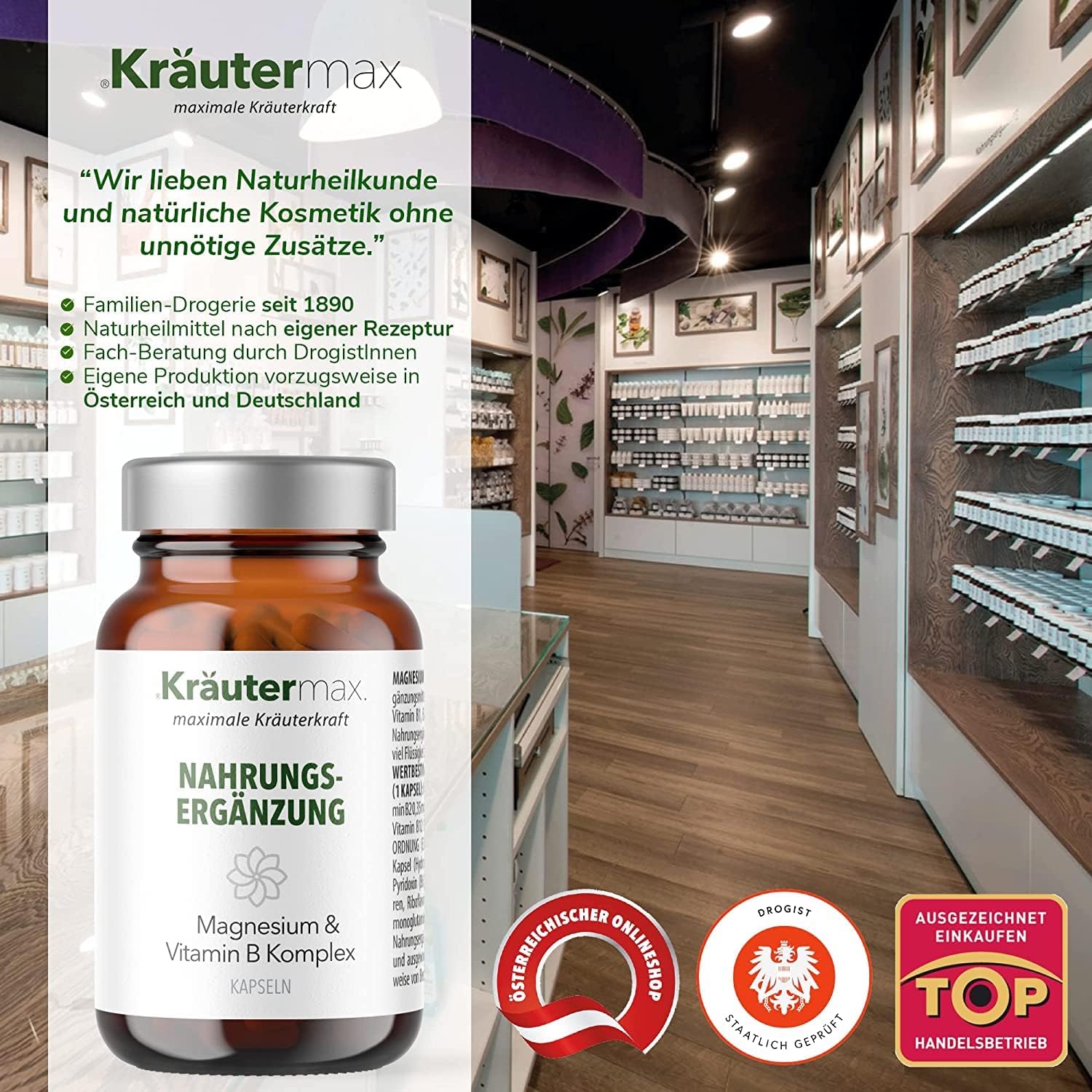Magnesium Komplex mit B6 & Zink – Kräutermax Magnesium Complex Magnesium High Dose Capsules with Vitamin B Complex According to Original Kräutermax Formula Magnesium Vitamin B Complex Capsules Magnesium Vegan 1 x 60 Pieces – Bild 3