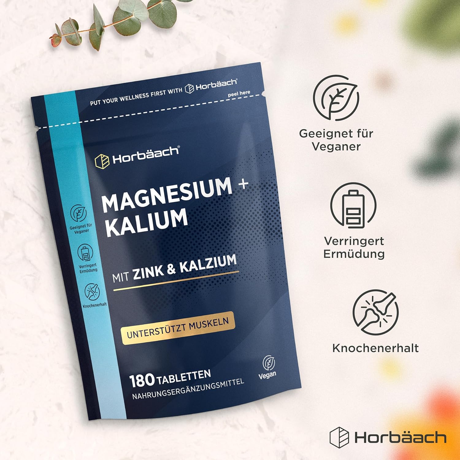 Magnesium Komplex mit B6 & Zink – Horbaach Magnesium Potassium Complex with Calcium Zinc, 6 Months Supply, 180 Vegan Tablets, High Dose, Base Powder Tablets – Bild 7