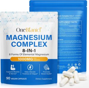 Magnesium Komplex mit B6 & Zink – Magnesium Complex 8-in-1, 1000 mg per serving, 8 magnesium forms (bisglycinate, malate, citrate), supports muscles and nerves, 90 vegan capsules