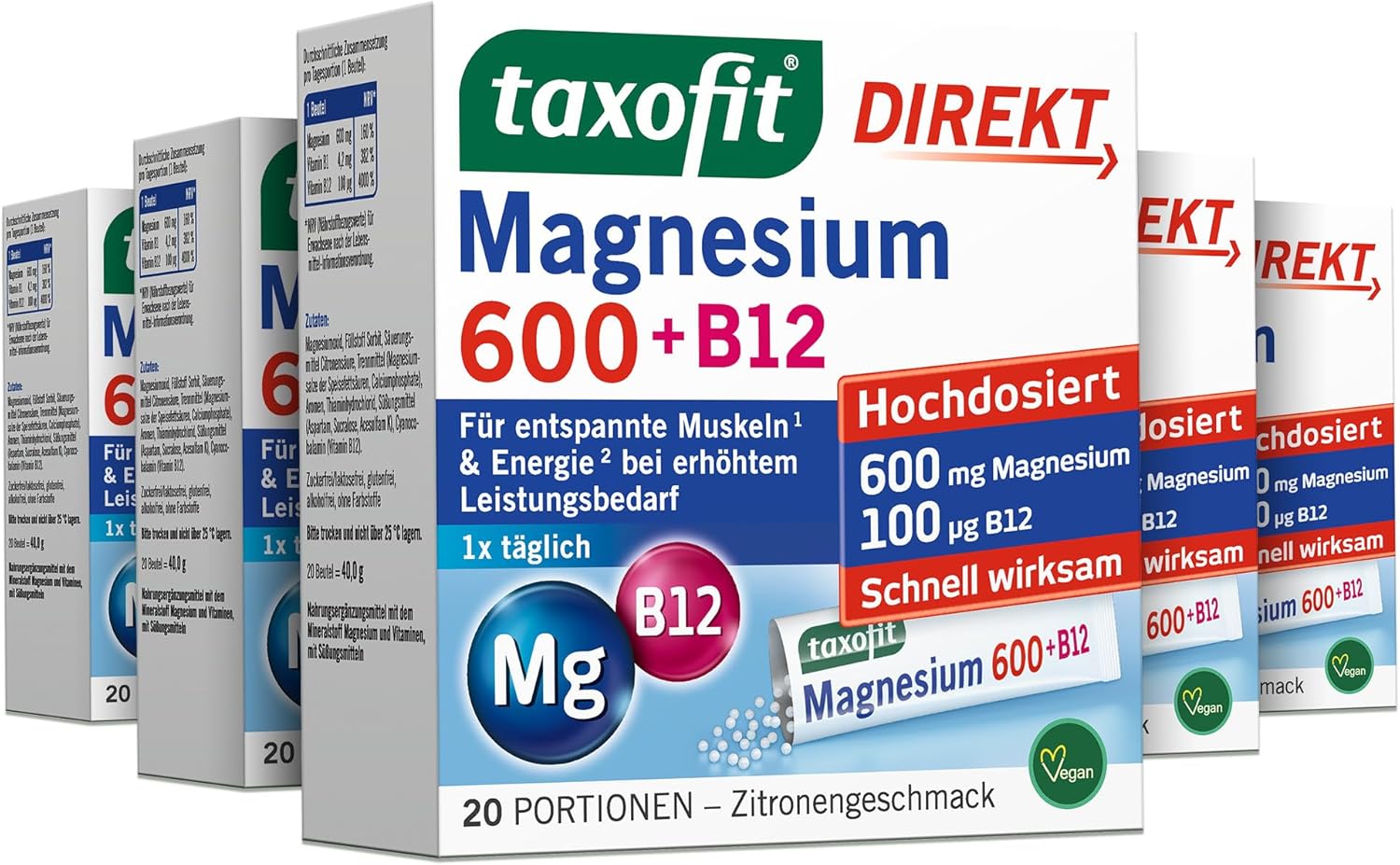 Magnesium 600 mg – taxofit Magnesium 600+B12 DirektGra 5 x 20 Pieces