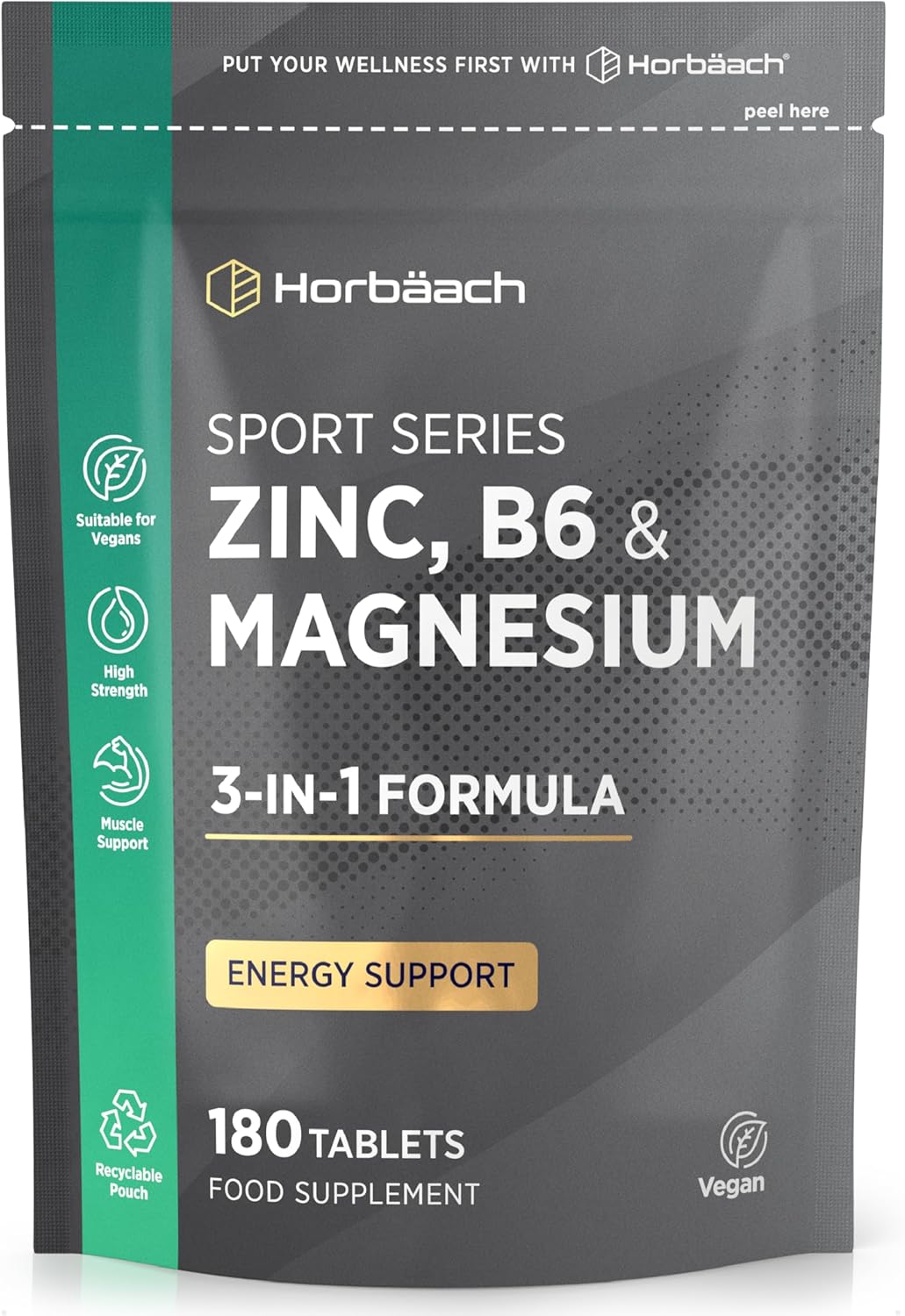 Magnesium Komplex mit B6 & Zink – Horbaach Zinc Magnesium B6 Complex | 6 Months Supply - 180 Vegan Tablets | Premium Formula |