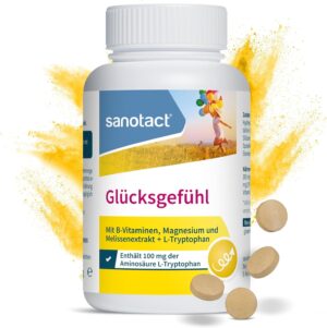 Schlaf-Magnesium mit Melatonin – Natürlich einschlafen & durchschlafen – sanotact Happiness (90 Tablets) • Natural Mood Enhancer High Dose • Vitamin Tablets with Lemon Balm, Vitamin B Complex, L-Tryptophan & Magnesium • B Vitamins