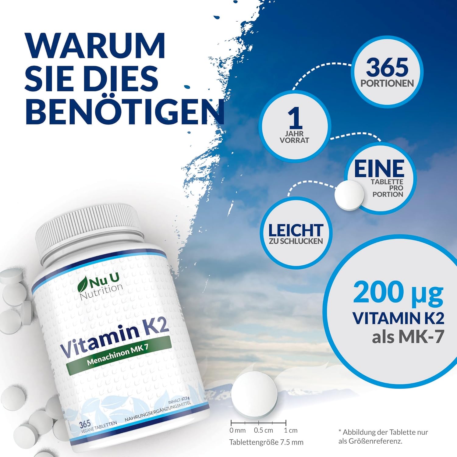 Magnesium Komplex mit B6 & Zink – Vitamin K2 MK7 200 mcg – 365 Vegetarian and Vegan Tablets Year Supply of Vitamin K2 Menac Hinon Nu U Mk7 Nutrition – Bild 4
