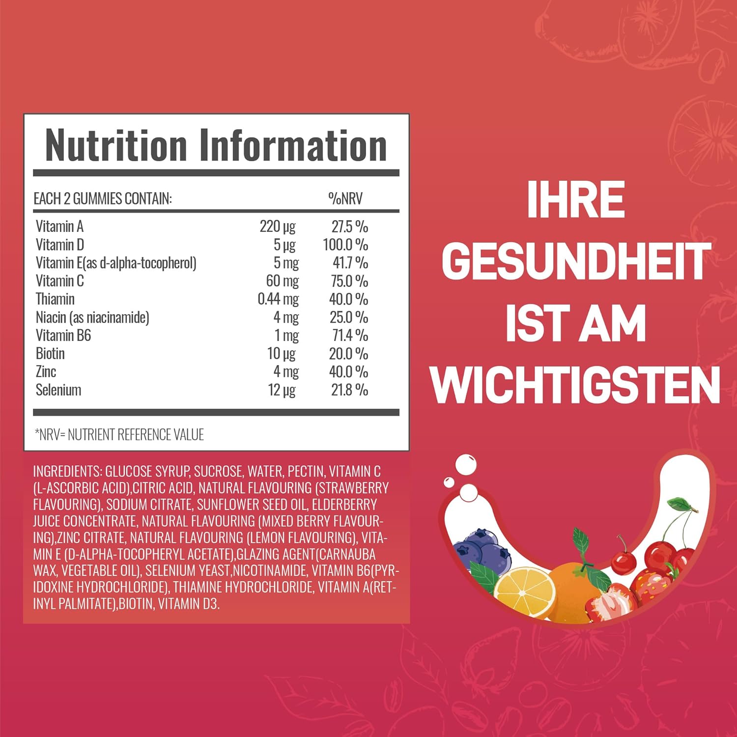 Magnesium Komplex mit B6 & Zink – Multivitamin Gummy, 120 Gummy Bears with Vitamins A, B6, C, D, E, Biotin, Zinc, Gummies for Women and Men with Vitamins and Minerals, Vegan, Gluten Free, Non-GMO, Mixed Berry Flavour, 2 Months Angtai – Bild 8