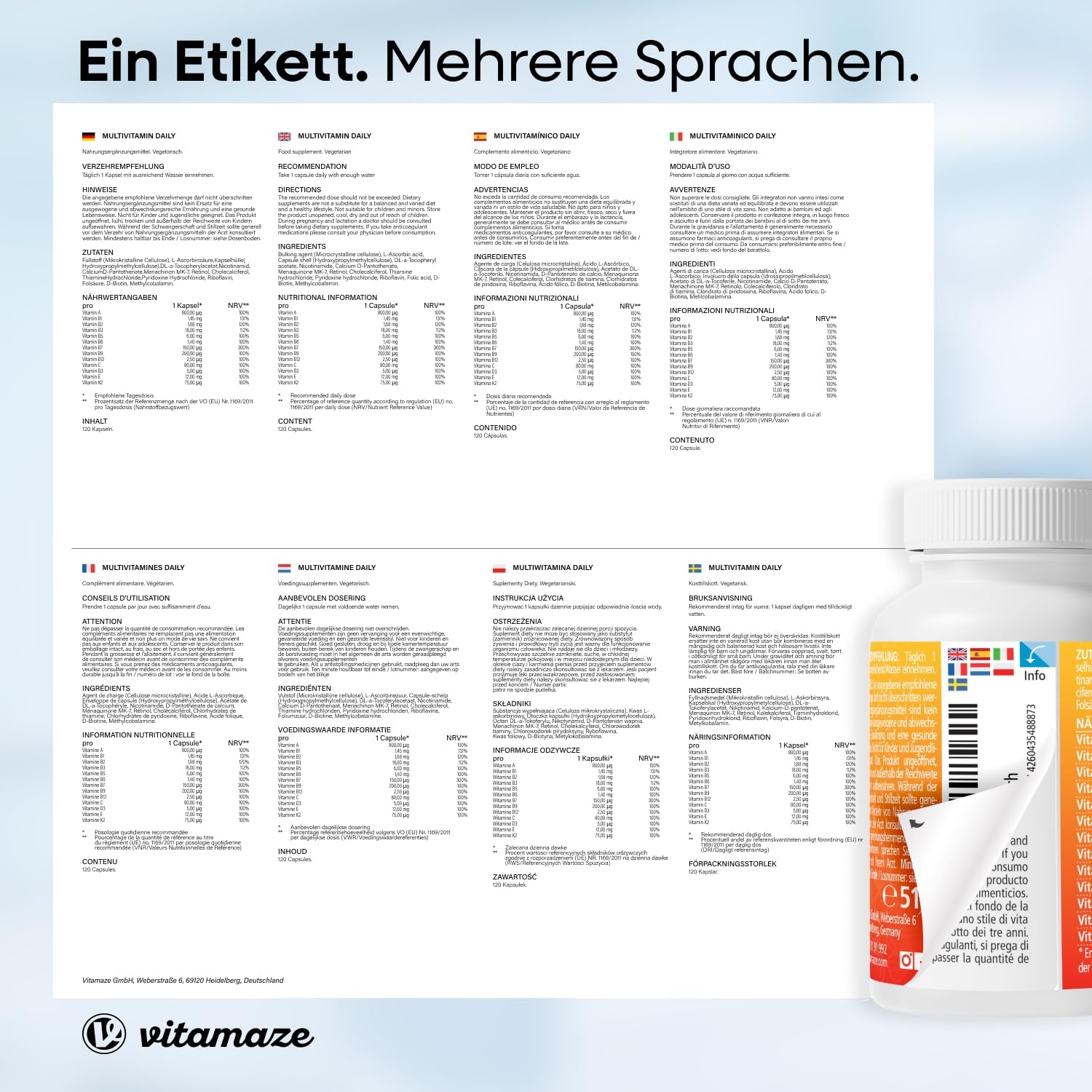 Magnesium Komplex mit B6 & Zink – Multivitamin Capsules High Dose, 13 Vitamins A, B, C, D, E, K, 120 Vegetarian Capsules for 4 Months, No Iodine, Natural Dietary Supplement without Additives, Made in Germany – Bild 8