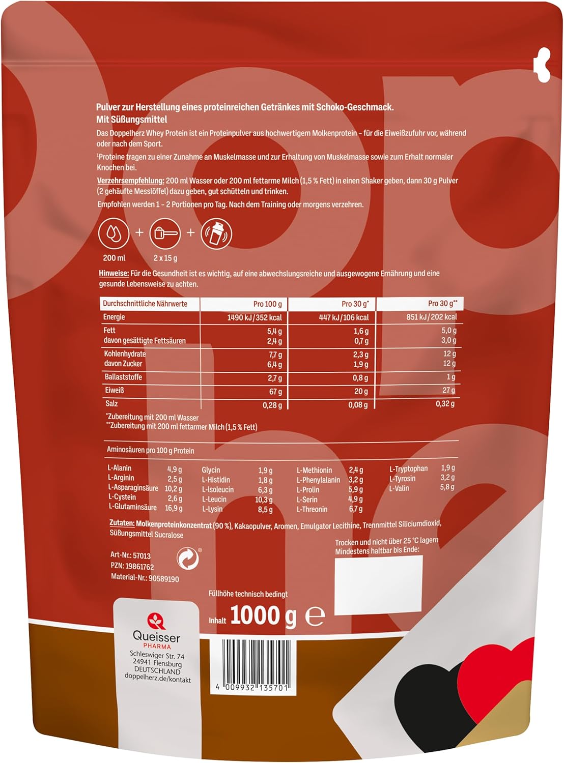 Magnesium 600 mg – Doppelherz Whey Protein Chocolate - Whey Based Protein Powder in Proven Double Heart Quality 1000 g – Bild 2