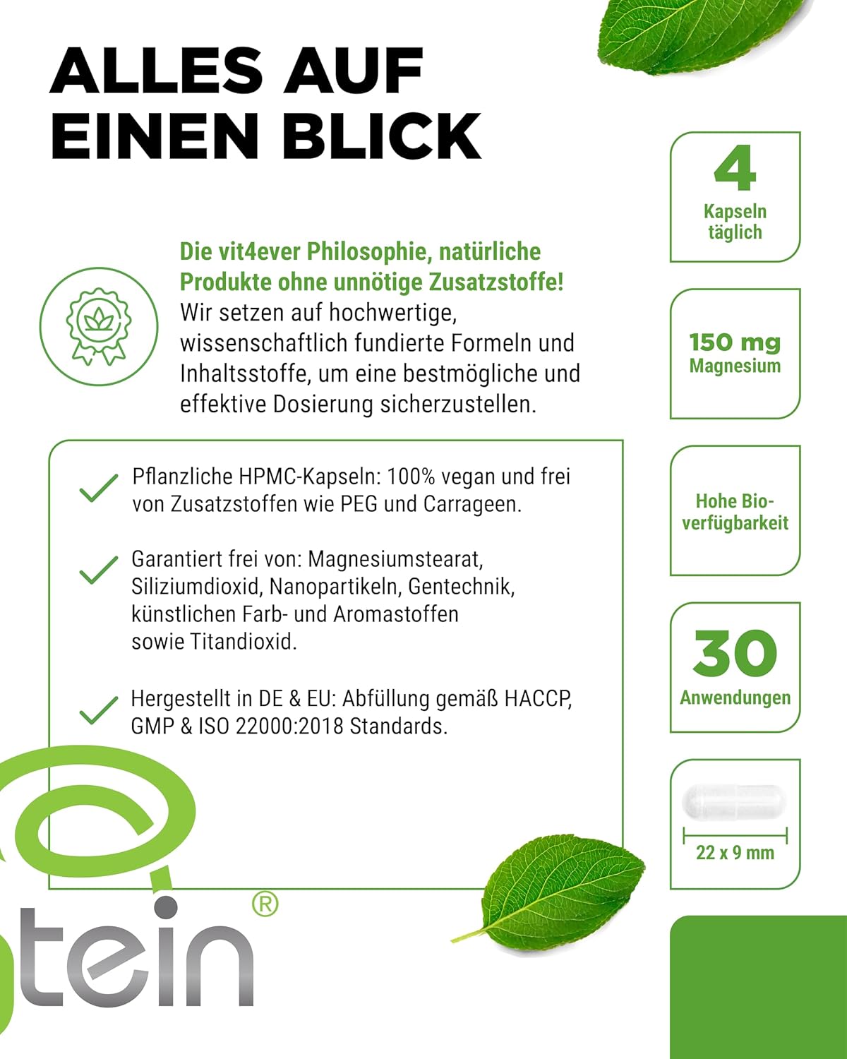 Magnesium Komplex mit B6 & Zink – Magtein Magnesium L-Threonate 120 Capsules - High Dose 2000 mg Pure Magnesium L-Threonate per Day - Vegan – Bild 3