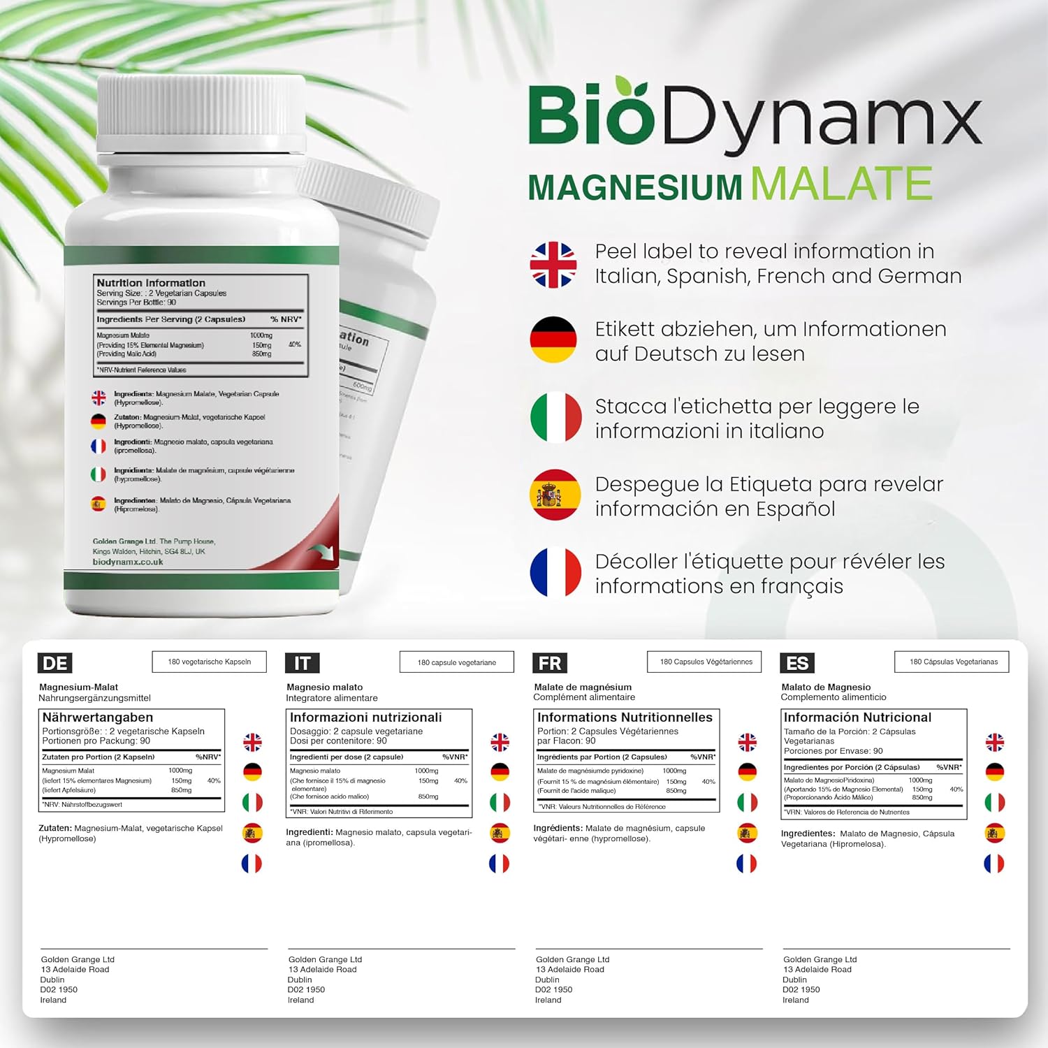 Magnesium 400 mg – Magnesium Malate | 180 Magnesium Malate Capsules - 1000 mg per Serving | High Dose GMO, Gluten and Allergen-free – Bild 2