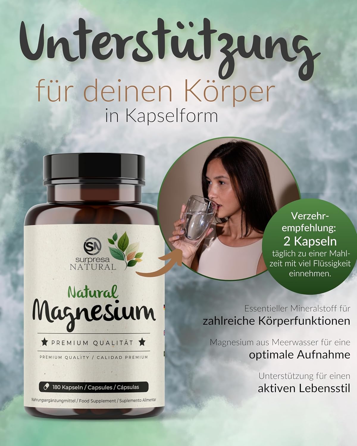 Magnesium 600 mg – Magnesium Capsules High Dose I 3 x 180 Capsules I 700 mg Hydroxide from Sea Water I 224 mg Elementary Magnesium per Capsule I Dietary Supplement Vegan & Laboratory Tested – Bild 5