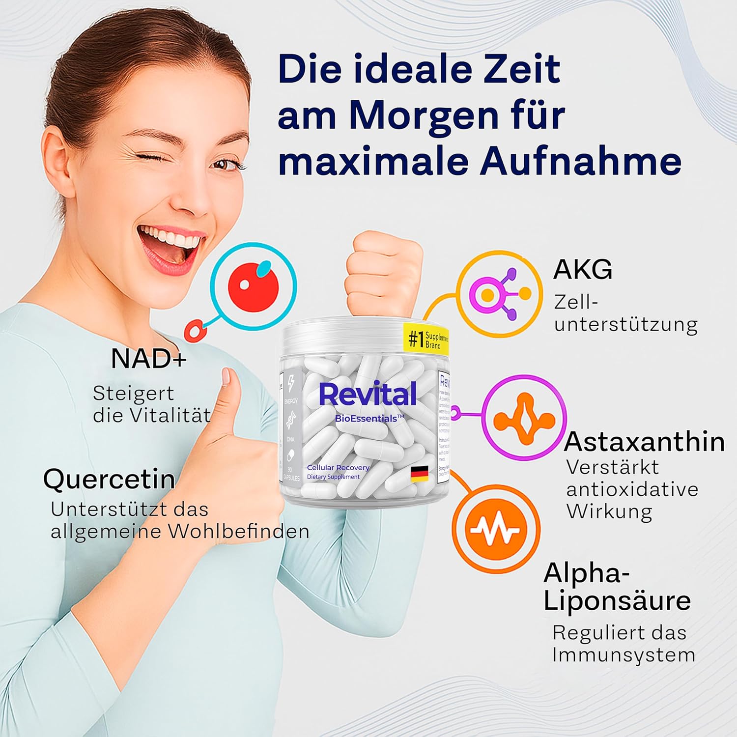 Magnesium 600 mg – Revital Resveratrol & NAD+ Nicotinamida Adenina Dinucleótido - Anti-Ageing Cell Supplement - 600 mg per Capsule - Resveratrol, NAD+, Shilajit, Vitamins and Magnesium - 90 Capsules - Cell Repair – Bild 3