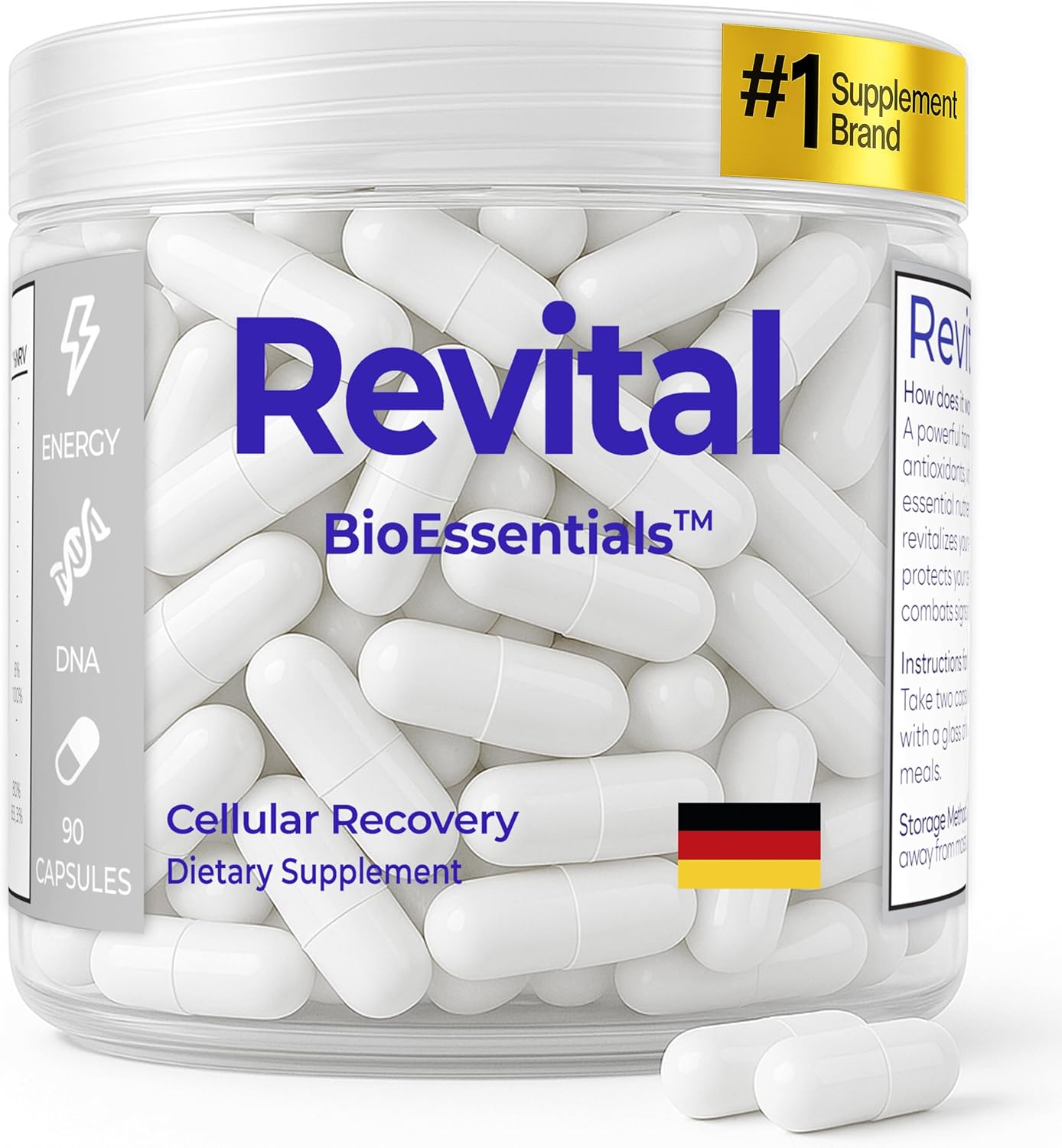 Magnesium 600 mg – Revital Resveratrol & NAD+ Nicotinamida Adenina Dinucleótido - Anti-Ageing Cell Supplement - 600 mg per Capsule - Resveratrol, NAD+, Shilajit, Vitamins and Magnesium - 90 Capsules - Cell Repair