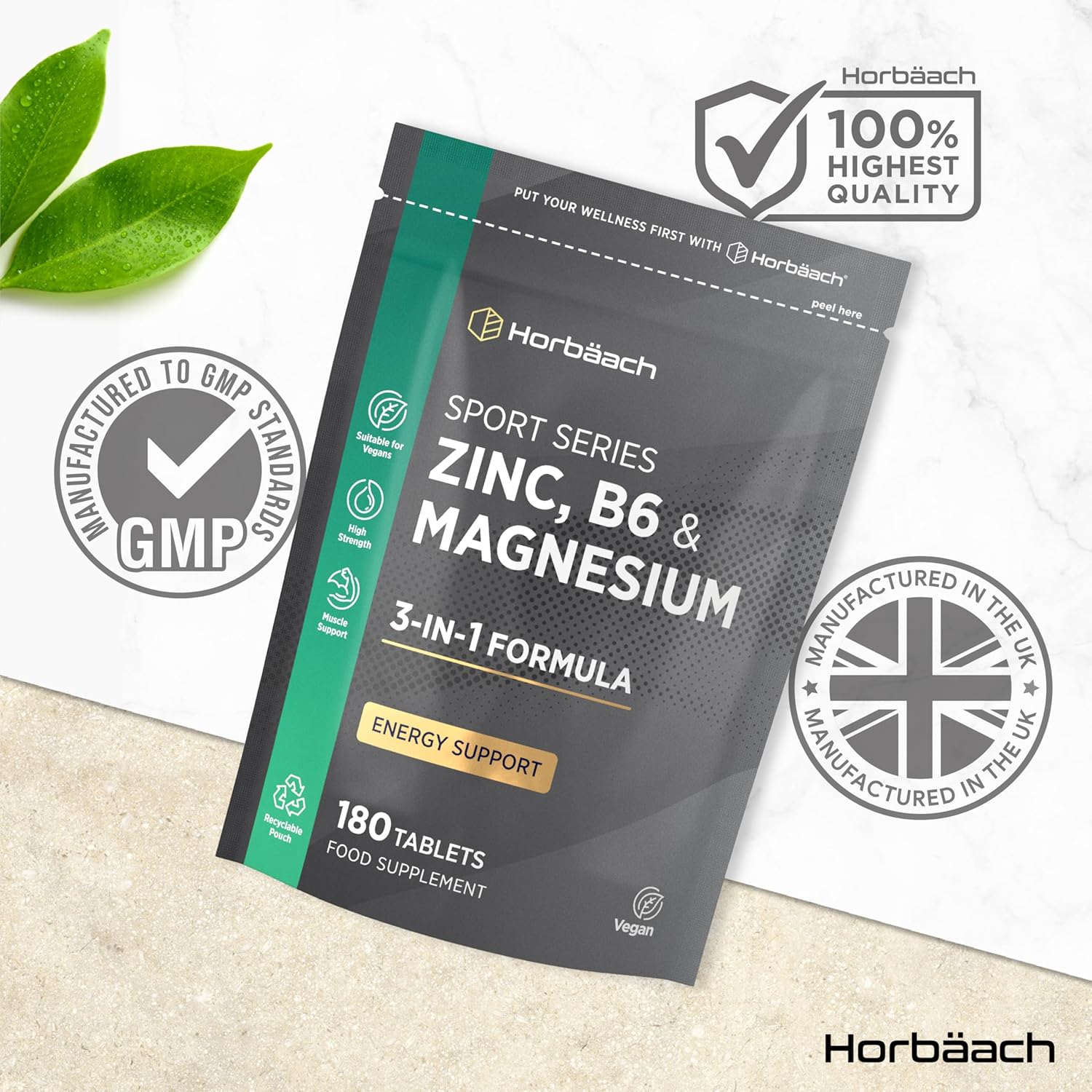 Magnesium Komplex mit B6 & Zink – Horbaach Zinc Magnesium B6 Complex | 6 Months Supply - 180 Vegan Tablets | Premium Formula | – Bild 7