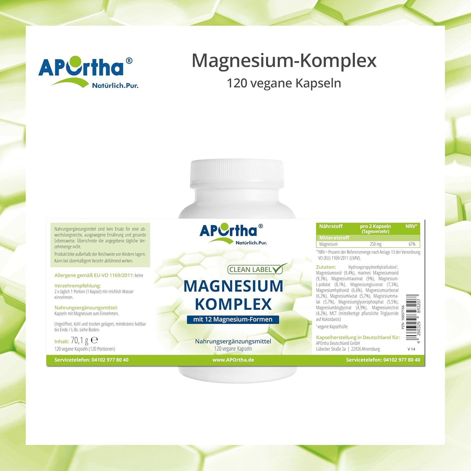 Magnesium Komplex mit B6 & Zink – APOrtha® Magnesium Complex 120 Vegan Capsules with 12 Magnesium Compounds, Including Magnesium Oxide, Marine Magnesium Oxide, Magnesium Bisglycinate and Magnesium Citrate, Vegan without Additives – Bild 5