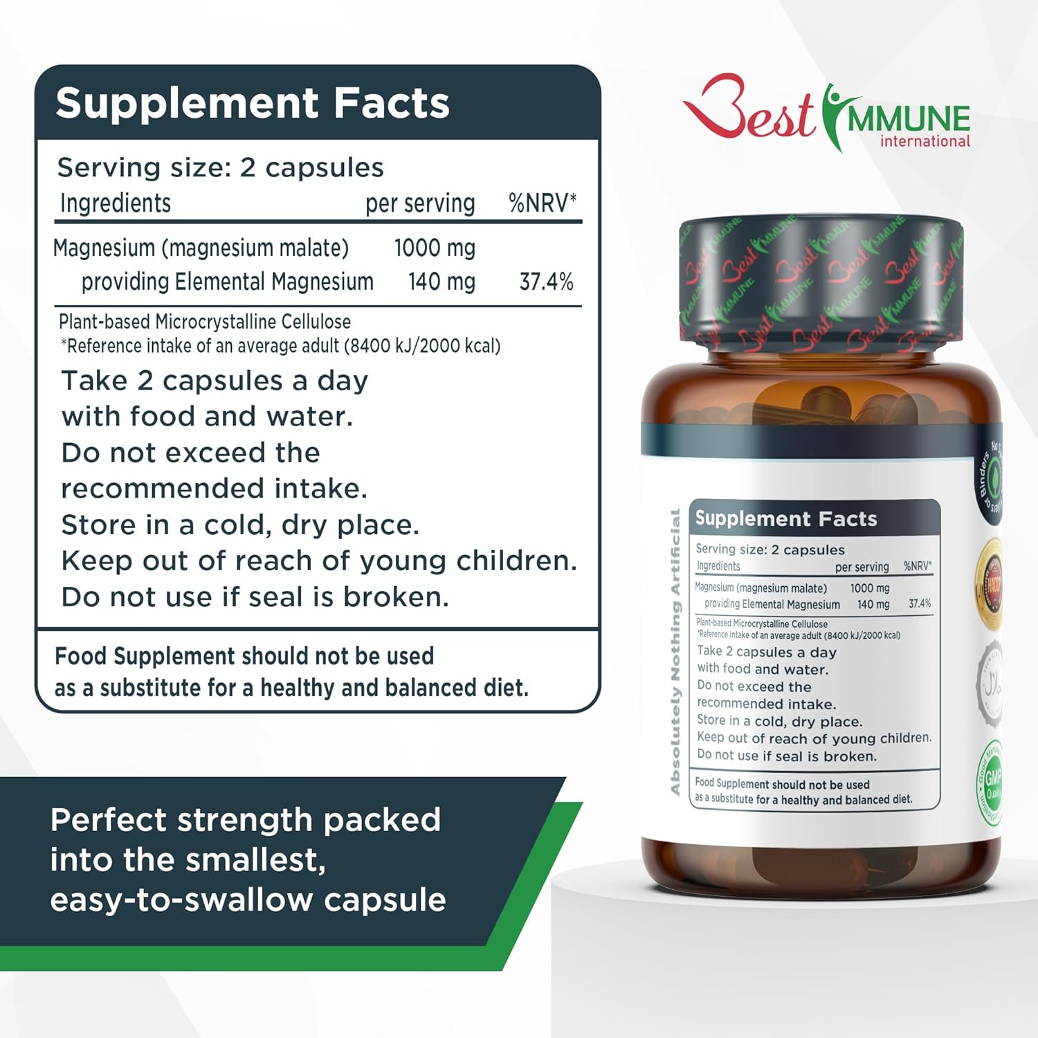 Magnesium 600 mg – Natural Magnesium Malate 500 mg 100 Vegan Capsules – Bild 2