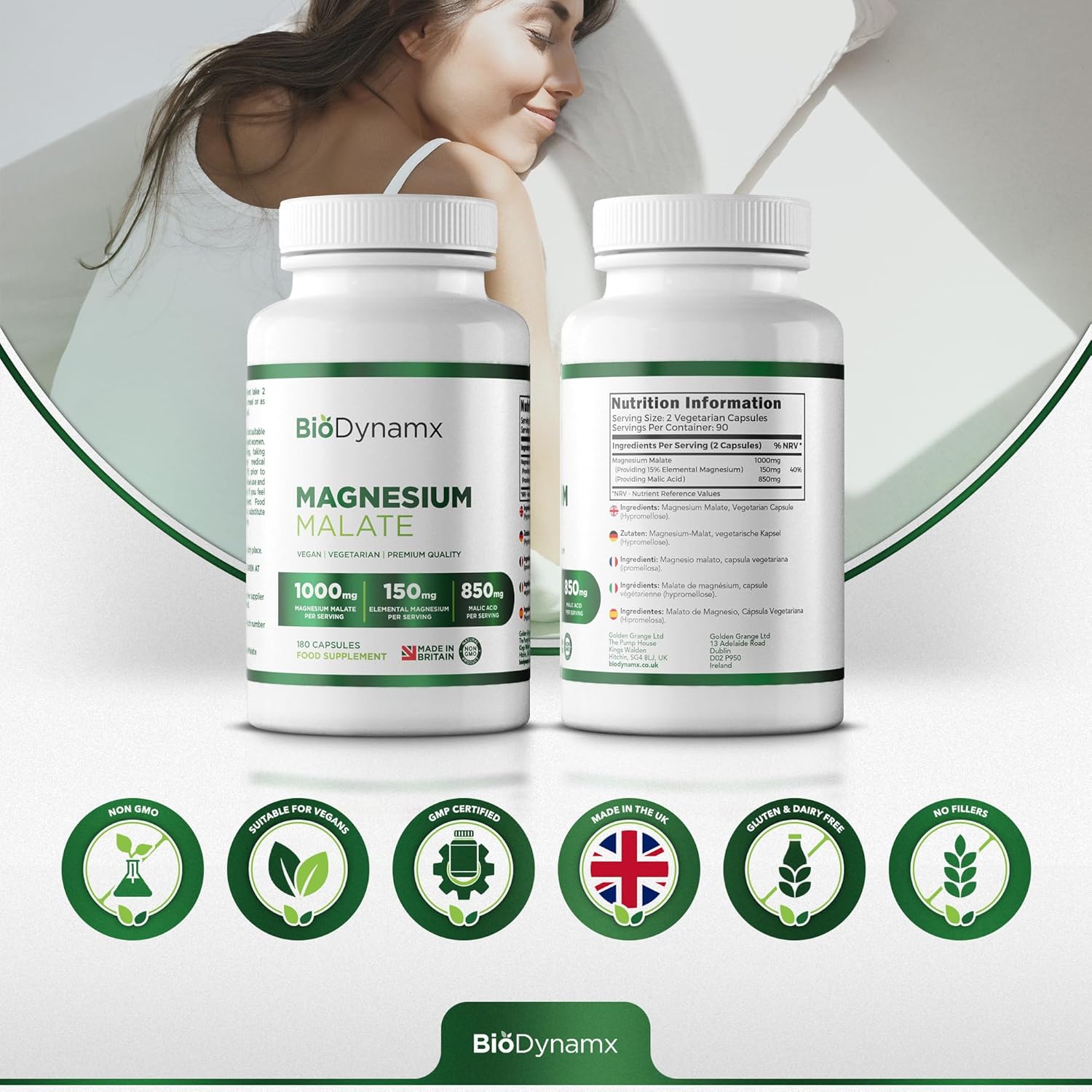 Magnesium 400 mg – Magnesium Malate | 180 Magnesium Malate Capsules - 1000 mg per Serving | High Dose GMO, Gluten and Allergen-free – Bild 5