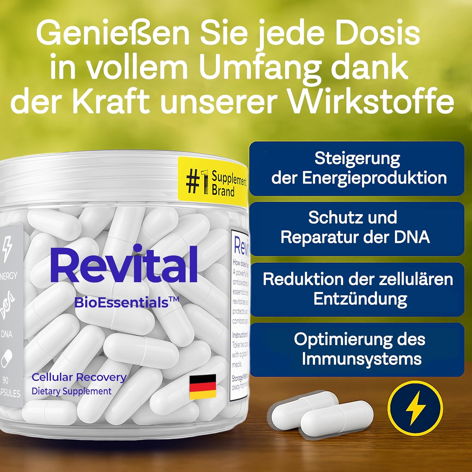 Magnesium 600 mg – Revital Resveratrol & NAD+ Nicotinamida Adenina Dinucleótido - Anti-Ageing Cell Supplement - 600 mg per Capsule - Resveratrol, NAD+, Shilajit, Vitamins and Magnesium - 90 Capsules - Cell Repair – Bild 9