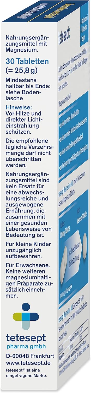 Magnesium 400 mg – tetesept Magnesium 400 High Dose - Dietary Supplement with Magnesium - Easily Swallowable Magnesium Tablets for Active, Normal Muscles* - 1 x 30 Tablets (Pack of 5) – Bild 8